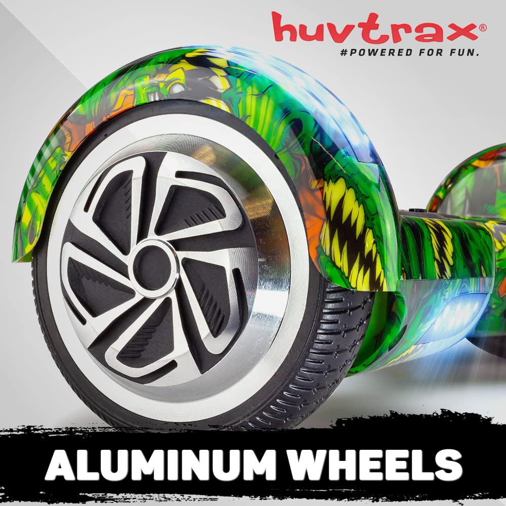Green Monster Hoverboard - 2X Ride Time, Durable Aluminum Wheels (Not Plastic) - Bluetooth, LED Lights & Carrying Case - for Kids & Adults up to 220lbs - Perfect for Commuting, Fun Rides & Outdoor Adventures