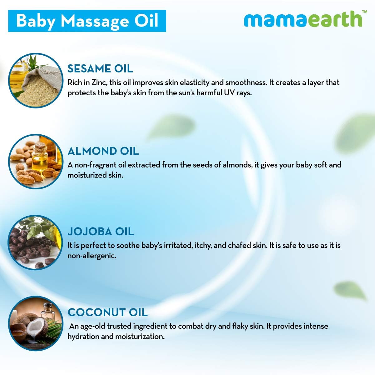 Mamaearth Soothing Baby Massage Oil 200ml - Natural Blend with Sesame, Almond & Jojoba Oil for Skin Healing & Immunity | Gentle, Lightweight, Non-Staining | Perfect for Newborns, Toddlers & Daily Baby Care Routine