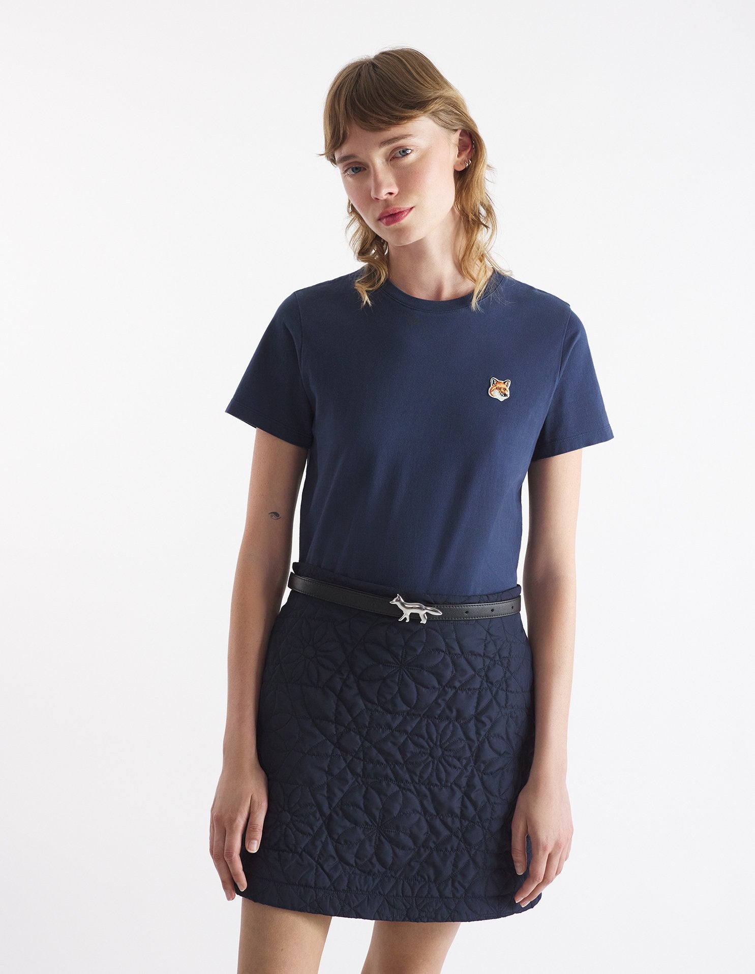 MAISON KITSUNE Women's Fox Head Patch Regular Fit T-Shirt in Ink Blue - Casual Streetwear for Everyday Wear & Fashion Outfits