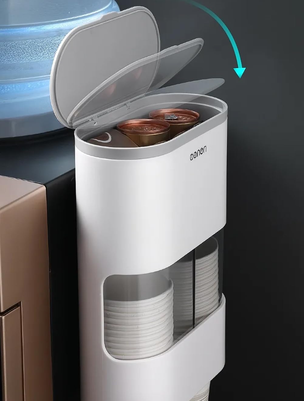 Evona Wall Mounted Anti-Dust Self-Adhesive Automatic Cup Dispenser - Paper Cup Holder for Office, Kitchen, or Restaurant - Convenient Disposable Cup Storage Solution