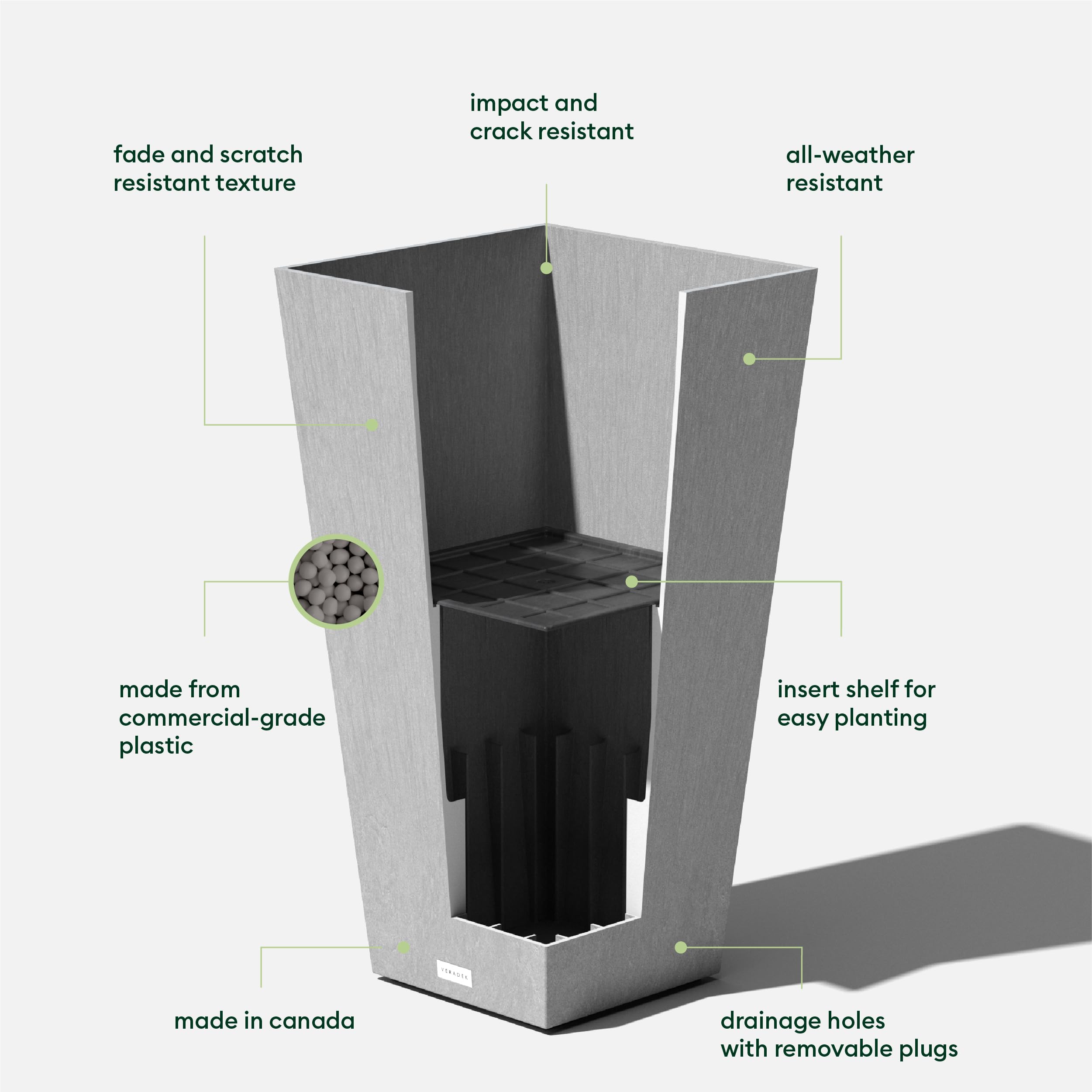 Veradek V-Resin 30 Inch Grey Taper Planter for Indoor & Outdoor Use - Perfect for Patio, Garden, and Home Decor