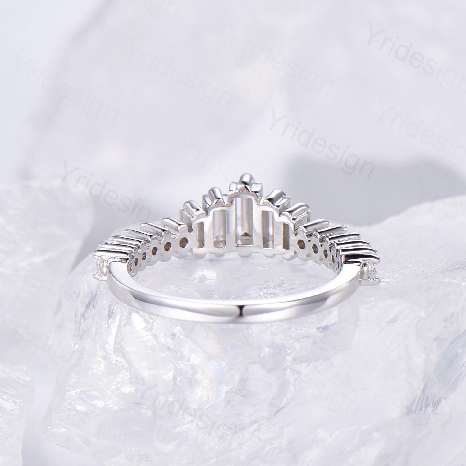 Baguette Cut Moissanite Wedding Band in White Gold or Platinum - Diamond Anniversary Gift for Women, Matching Stacking Ring, Art Deco Promise Band - Perfect for Engagement, Wedding, Anniversary & Special Occasions