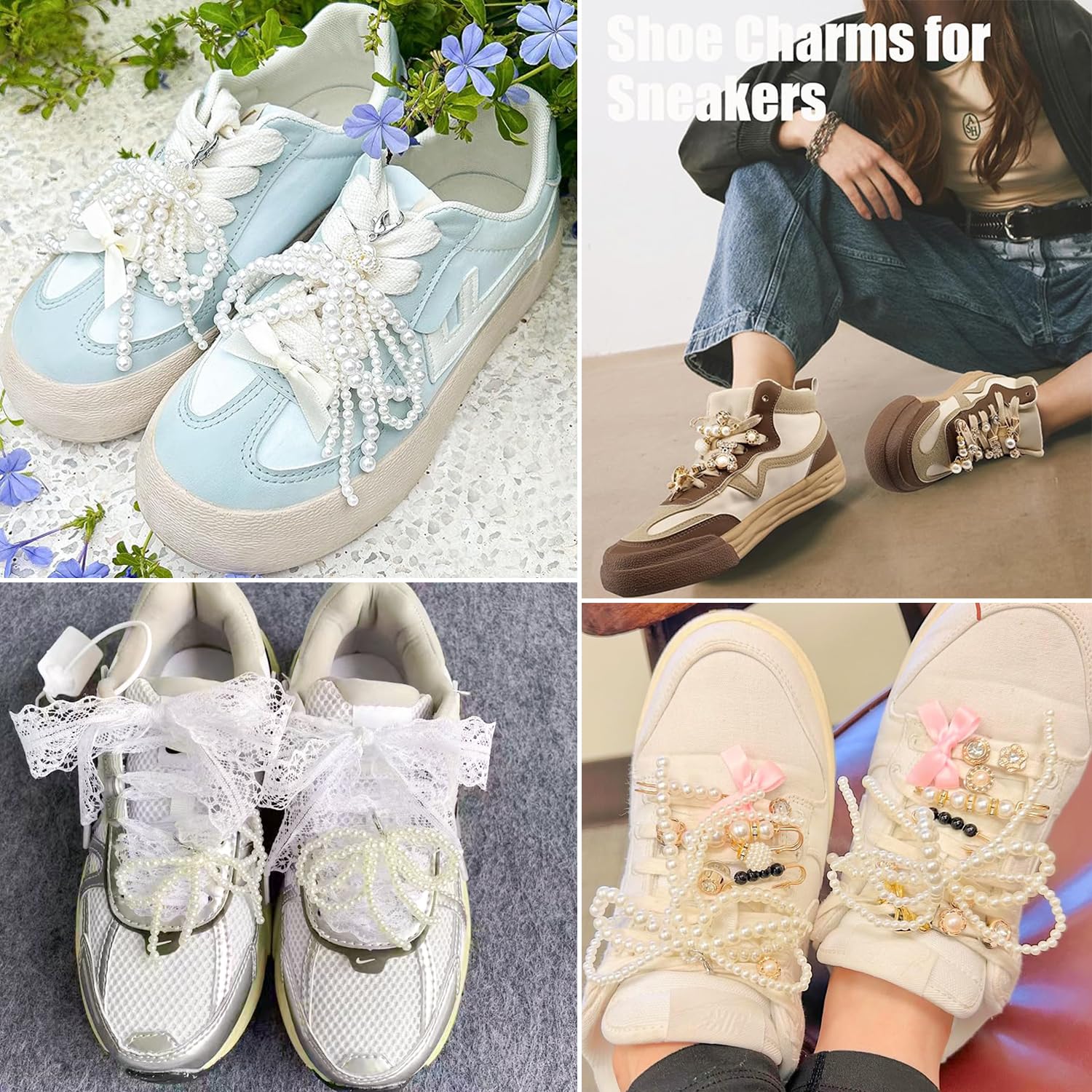 72 Pcs Sneaker Charms - Pearl Rhinestone Shoe Jewelry for Women | Stylish Shoelace Charms, Brooches & Safety Pins | Perfect for Sneakers, Socks & Clothing Accessories | Great for Casual Wear, Parties & Fashion DIY Projects