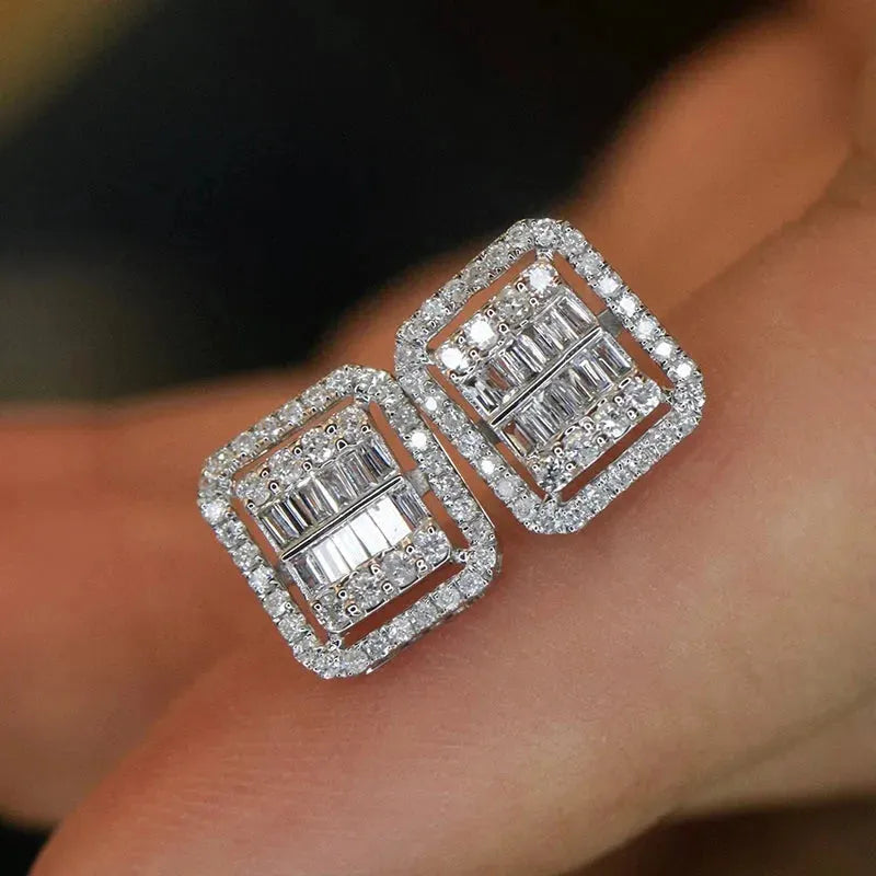 18K White Gold Geometric Diamond Stud Earrings for Women - 0.50 Carat Natural Diamond Earrings | Elegant Party Jewelry & Wedding Gift | Perfect for Anniversary, Date Night and Special Occasions