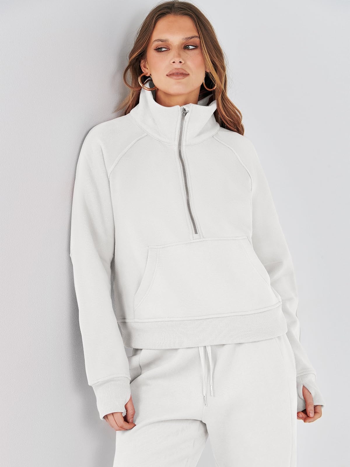 ANRABESS Women's 2 Piece Outfits Long Sleeve Half Zip Sweatshirt & Jogger Pants Lounge Set with Pockets | Fall 2023 Casual Wear for Home, Gym & Street Style