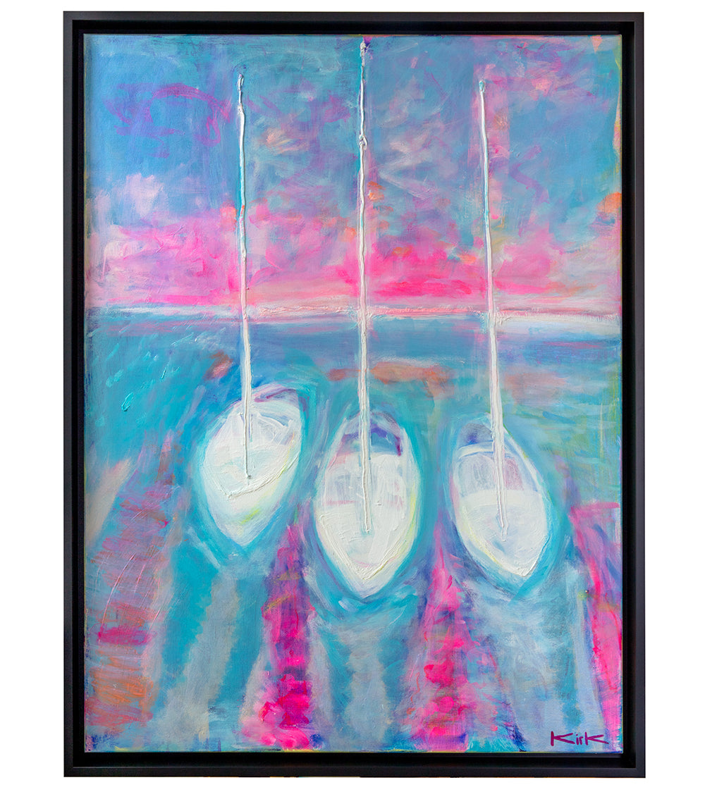 3 Happy Boats by Kirk Boes - Framed Wall Art for Living Room, Bedroom & Office Decor - Perfect Gift for Art Lovers