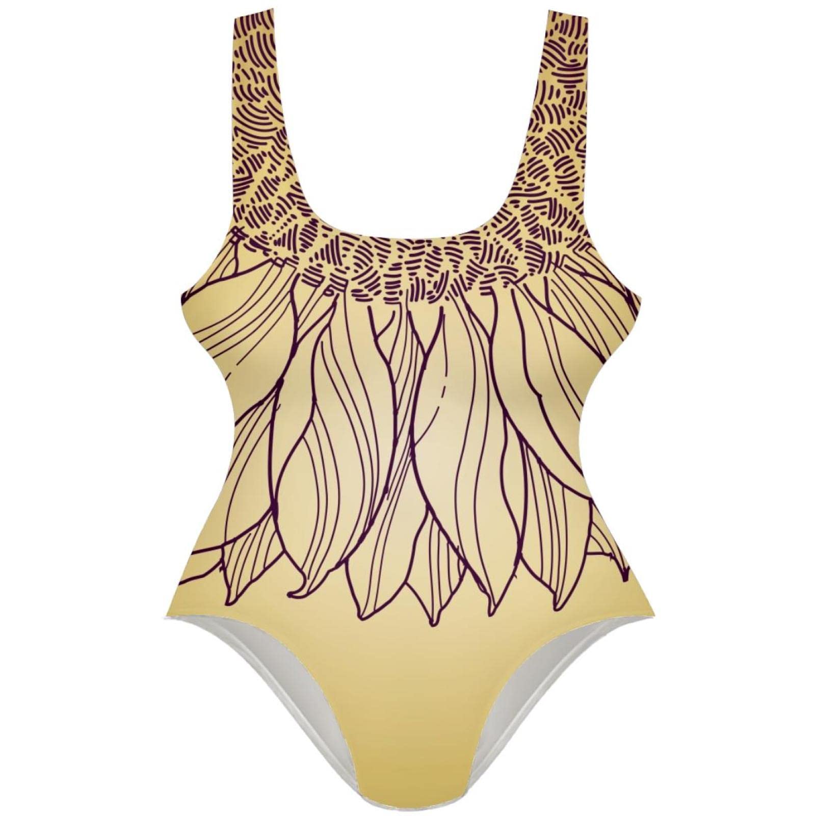 Women's Watercolor Sunflower One Piece Swimsuit - U Back Bikini Bathing Suit for Beach, Pool & Summer Vacation