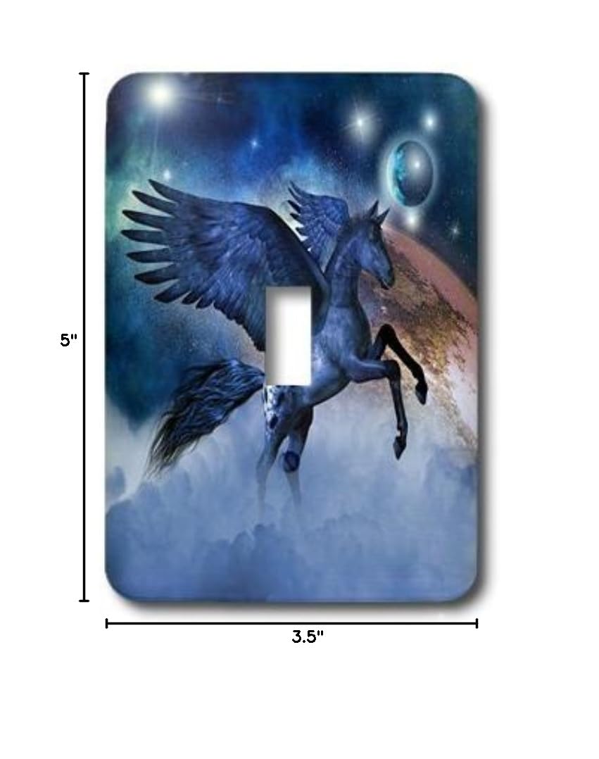 Little Pegasus Flies Through Strange World with Planets and Stars - Light Blue Single Toggle Switch for Wall Plates | Perfect for Kids Bedroom, Nursery & Fantasy Themed Decor