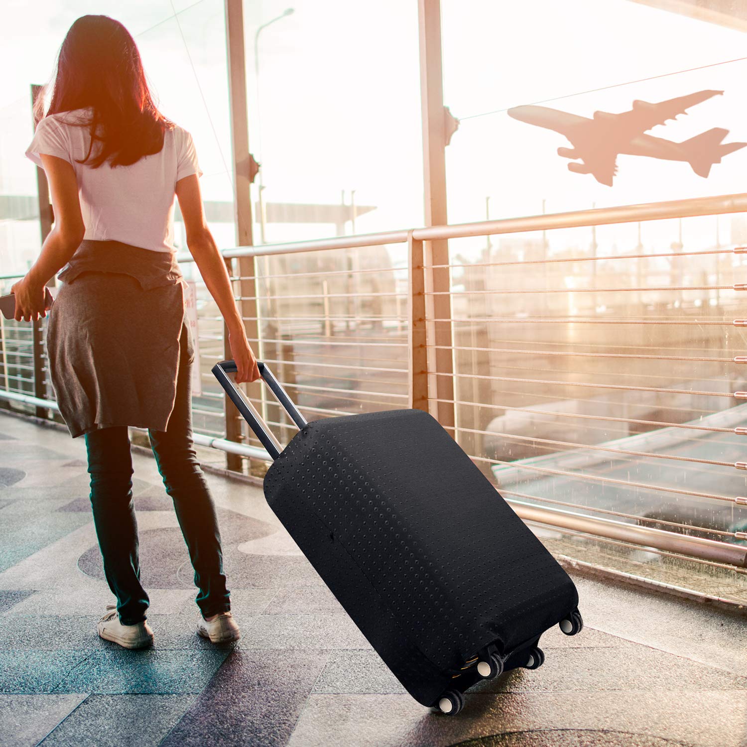 THome Washable Elastic Spandex Luggage Cover - Protective Suitcase Protector Fits 26-29 Inch Black | Durable Travel Accessory for Airlines, Vacation & Business Trips