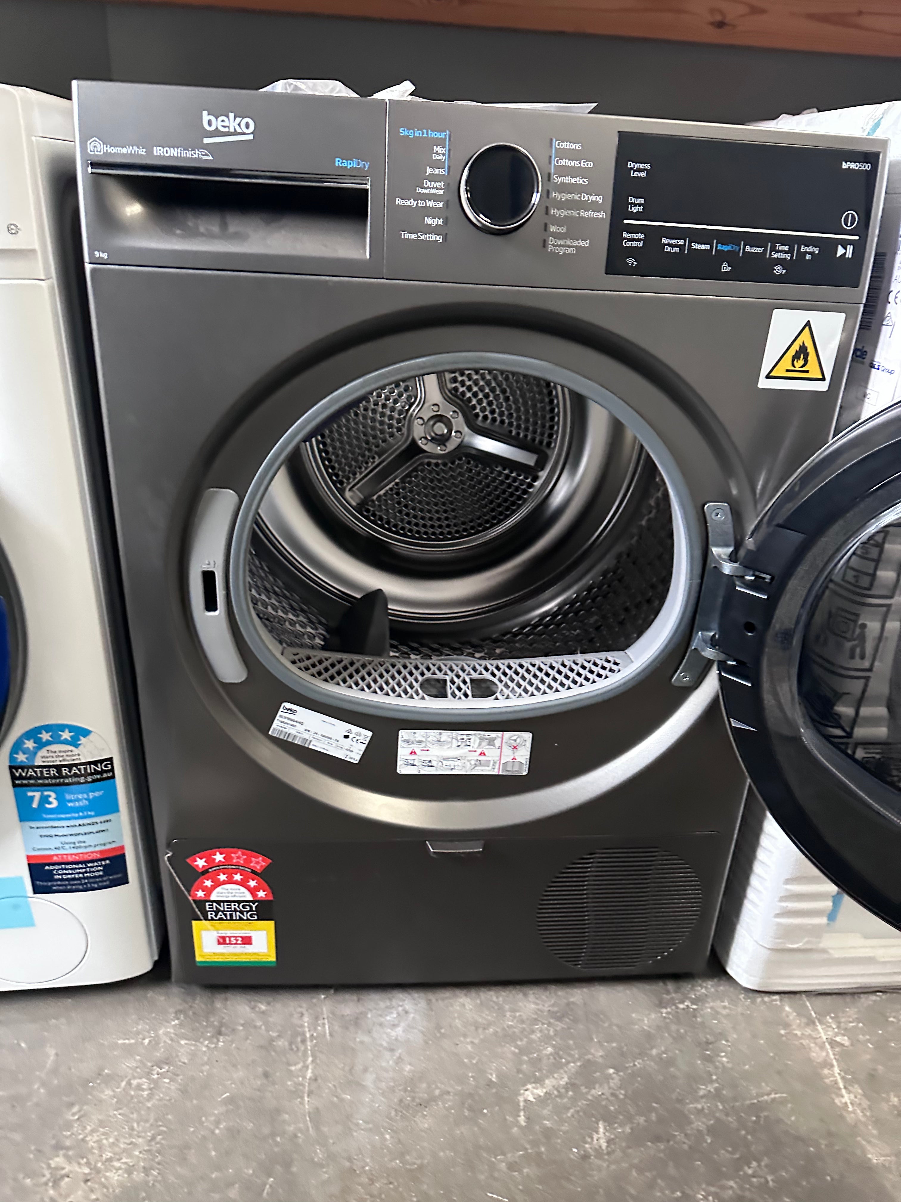 Beko BDPB904HG 9kg Hybrid Heat Pump Dryer - Energy Efficient Graphite Laundry Dryer [Factory Second] | Perfect for Apartments, Small Homes & Eco-Friendly Households