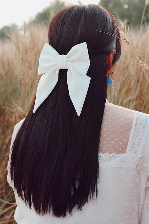 Xcilos Large Satin Hair Bows for Girls & Women - 3 Pack Silk-Style French Bow Hair Clips with Long Tail - Elegant Hair Barrettes & Ribbon Bows for Parties, Weddings & Daily Fashion Accessories (Random Colors)