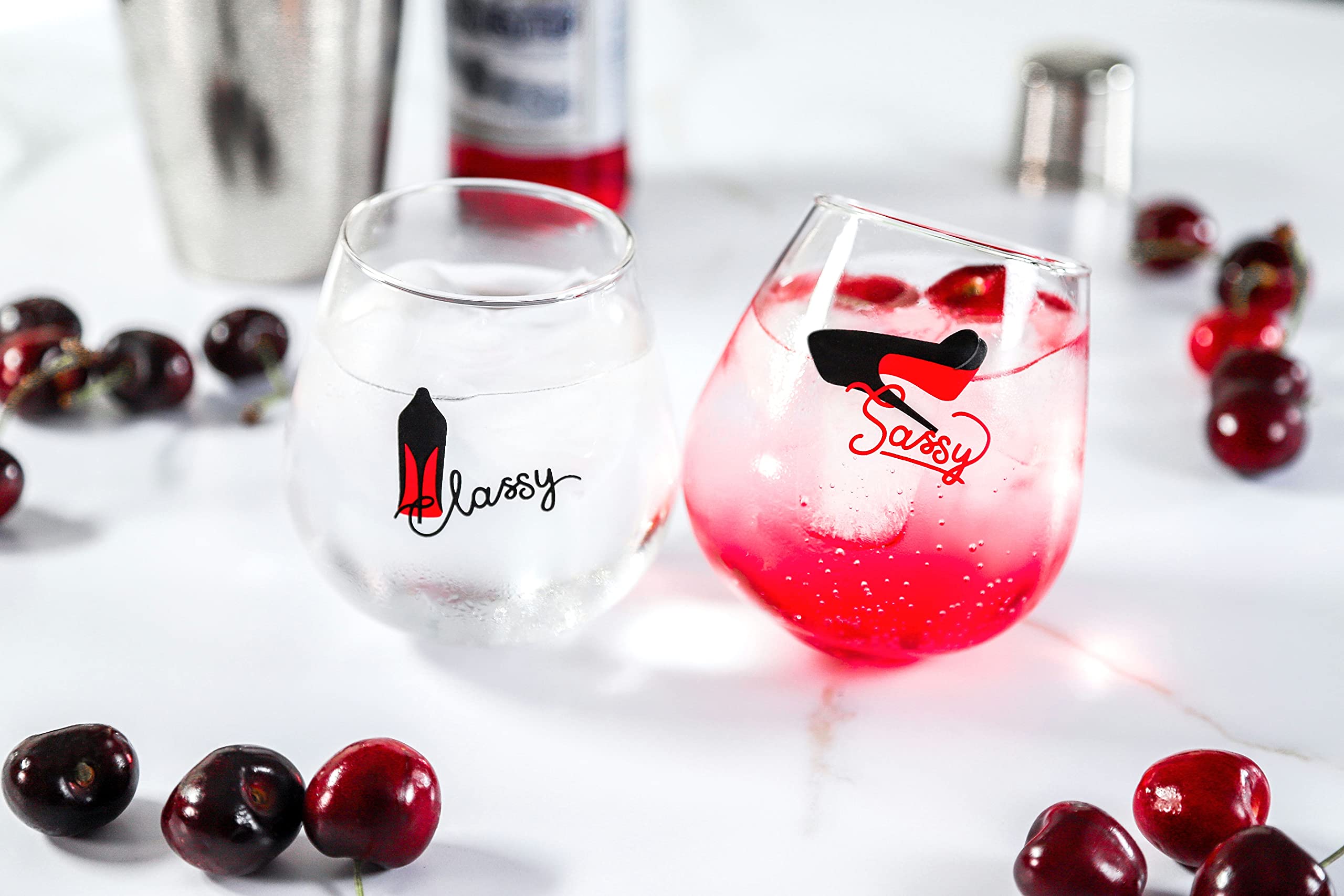 Elegant Stemless Wine Glasses Set of 2 - 12oz Rolling Tumblers for Women, Perfect Gift for Birthday, Wedding, Mother's Day & Bachelorette Party - Ideal for Home Entertaining, Girls Night & Romantic Dinners