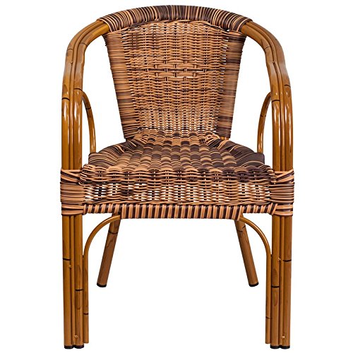 BOWERY HILL Rattan and Aluminum Patio Chair - Weather-Resistant Outdoor Dining Set in Burning Brown/Dark Red - Perfect for Garden, Poolside, and Backyard Relaxation