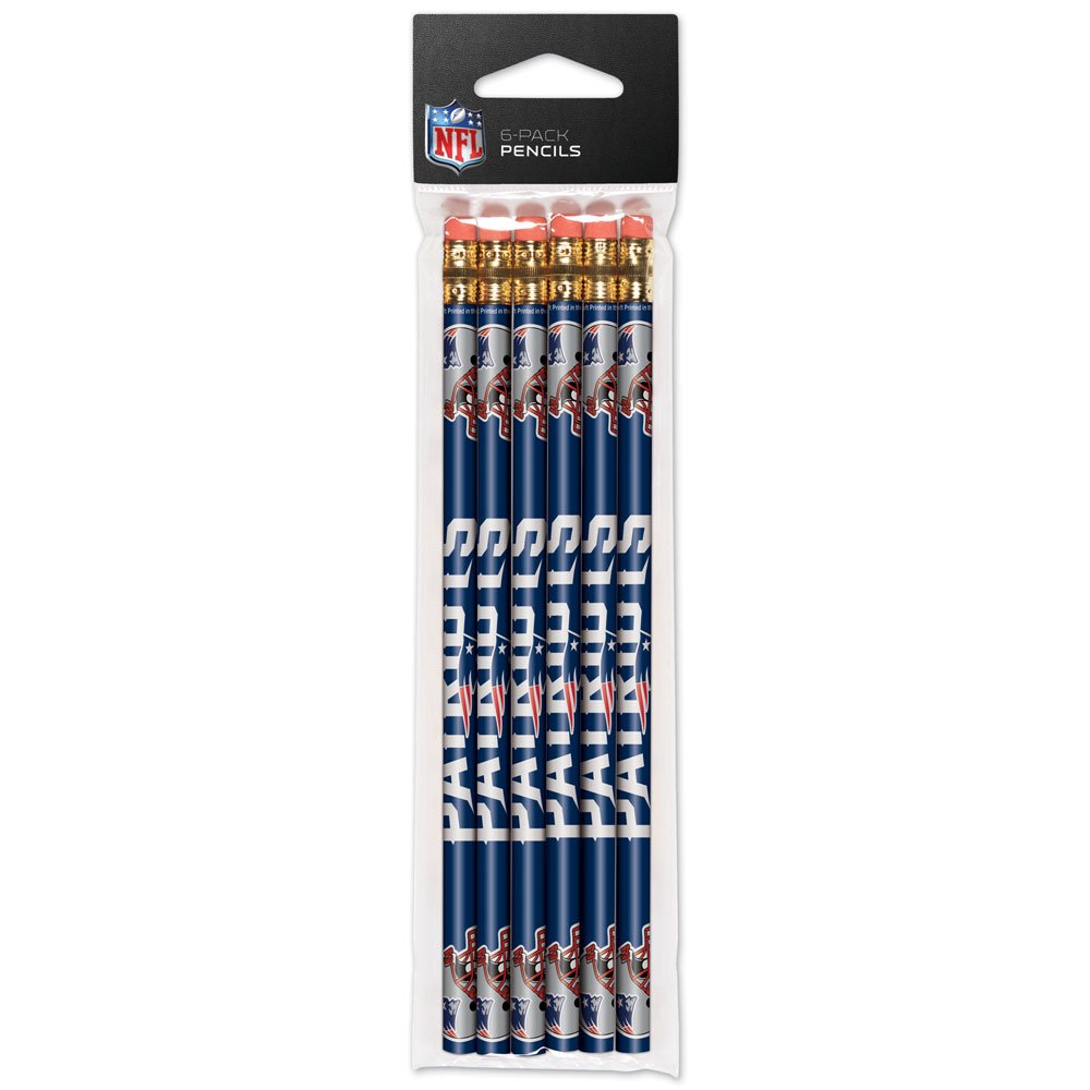 Wincraft NFL New England Patriots Official Team Logo Pencils - 6 Pack Set for School, Office & Game Day Souvenirs