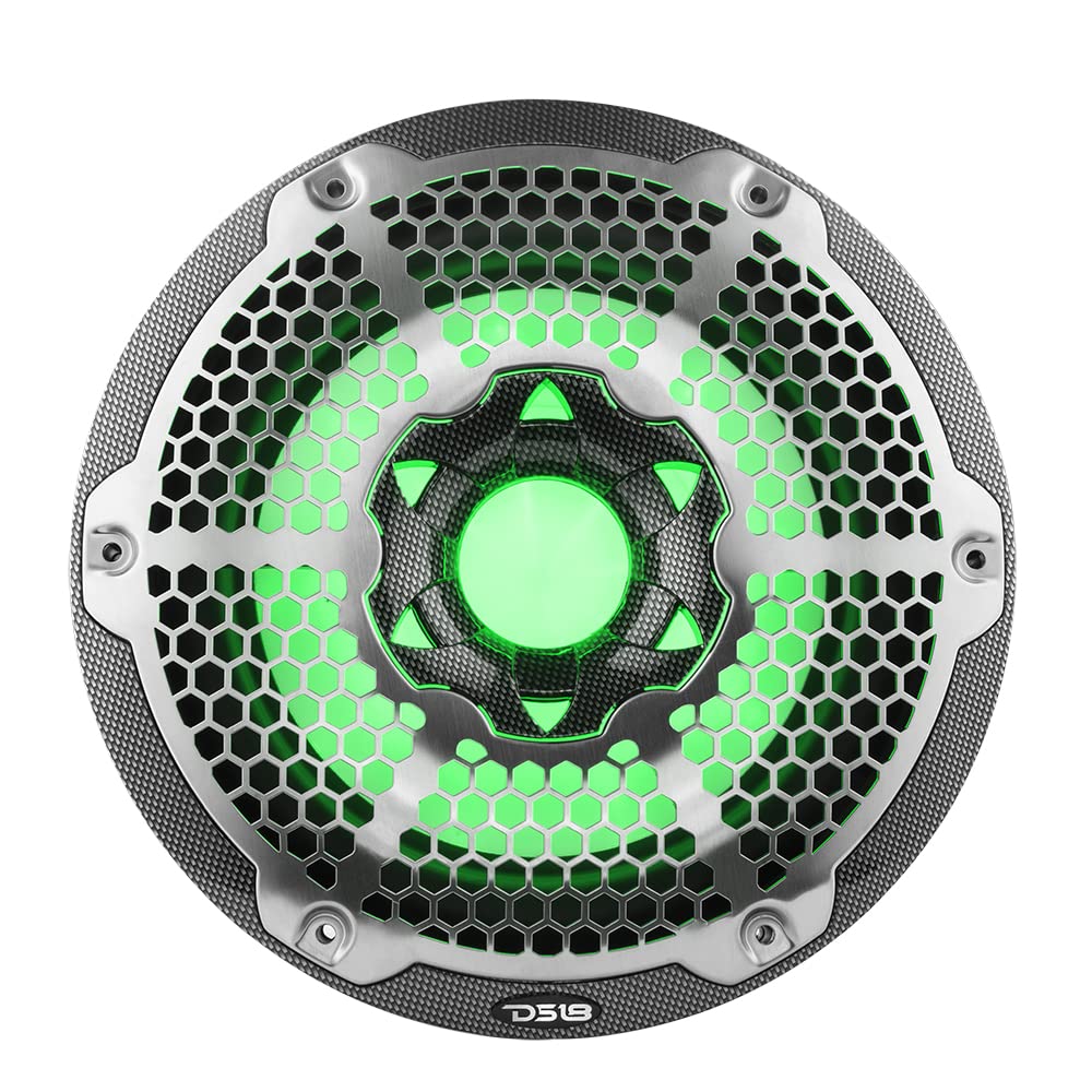 DS18 CF10SUB 10 Inch Waterproof Marine Subwoofer with RGB Lights - 600W Max Power for Boats, ATV, UTV - Perfect for Outdoor Adventures & Off-Road Vehicles