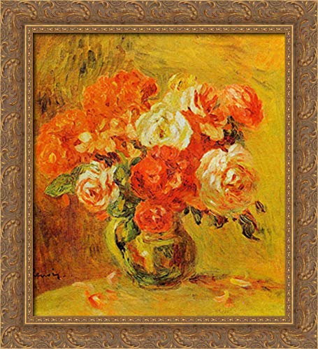 Pierre Auguste Renoir Gold Ornate Wood Framed Canvas Art - 20x22 Floral Vase Painting - Perfect for Living Room, Bedroom & Office Wall Decor
