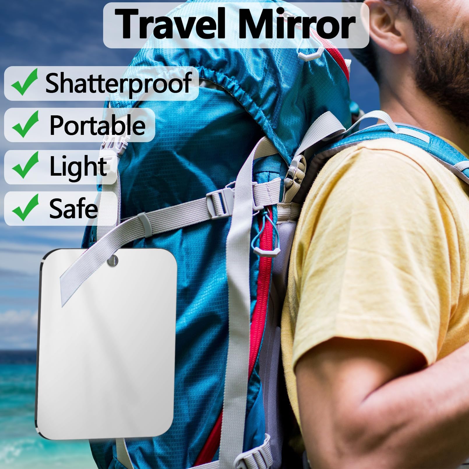 Unbreakable Shower Mirror for Shaving - Large 10.8x7.8 Inch Fogless Bathroom Mirror with Strong Adhesive Mount, Perfect for Men's Grooming, Travel & Camping - Ideal for Home, Gym and Outdoor Use
