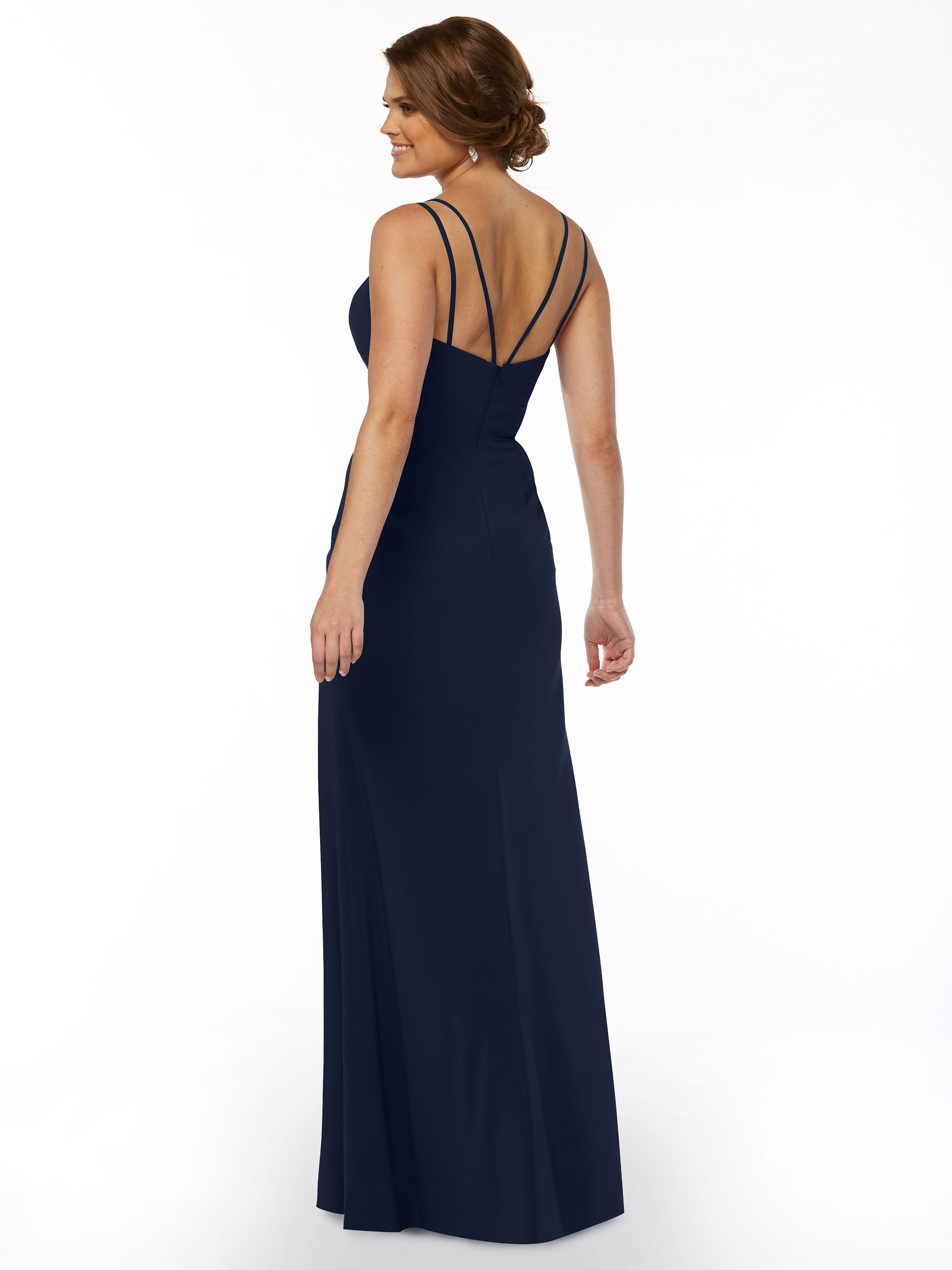 Elegant 83030 Sheath Stretch Chiffon Bridesmaid Dress with Bateau Neckline & Thigh Slit - Perfect for Weddings, Formal Events & Evening Parties
