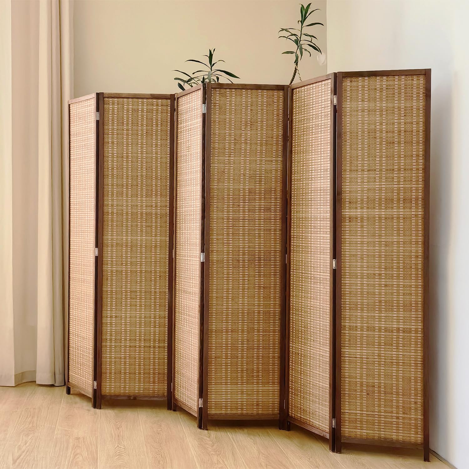 6 Panel Bamboo Room Divider Screen - 5.6 FT Tall Folding Privacy Partition for Home & Office - Freestanding Room Separator for Bedroom, Living Room, Dorm - Natural Brown Finish - Perfect for Creating Private Spaces, Home Decor & Room Organization