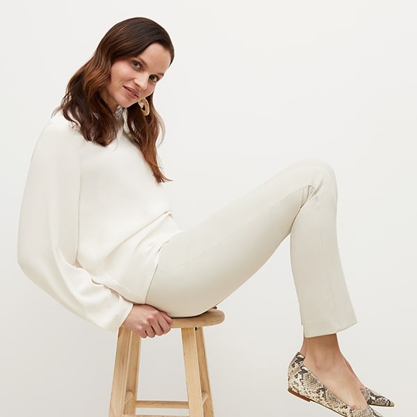 Foster Cigarette Pants for Women - High Waisted Stretch Work Pants in Bone Color - Perfect for Office, Business Casual & Travel