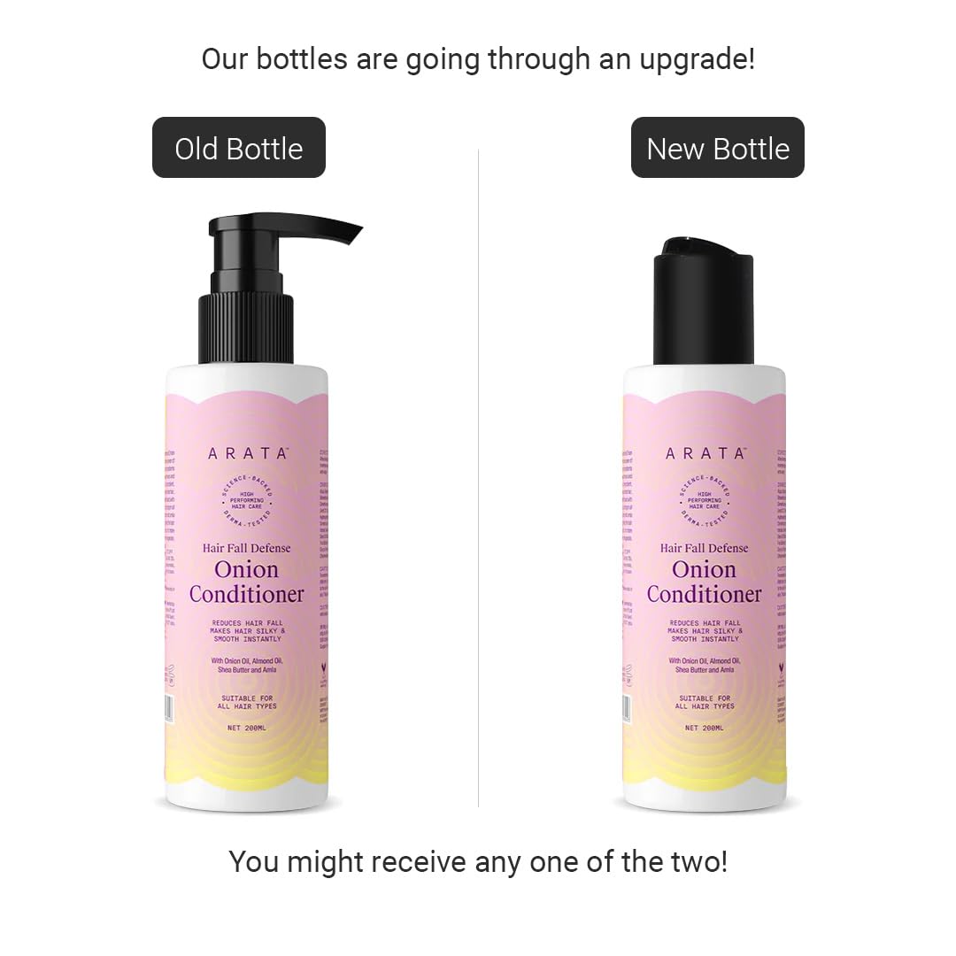 Arata Hair Fall Defense Onion Conditioner 200ml - Strengthens & Smooths Hair Instantly with Onion Oil, Almond Oil, Shea Butter & Amla - 1 Count - Perfect for Daily Hair Care & Damage Repair