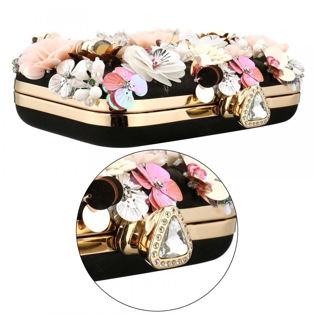 Stylish PU Leather Floral Beaded Clutch Purse for Women - Elegant Wedding Handbag & Clear Crossbody Bag - Perfect for Parties, Date Nights & Special Occasions