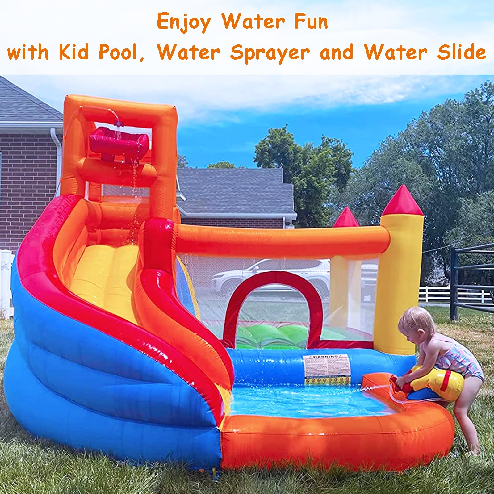 Huakastro Inflatable Bounce House with Water Slide - Kids Outdoor Water Park with Ball Pit & Splash Pool, Summer Backyard Party Toy for Birthday & Family Gatherings (Includes Air Blower) - Perfect for Pool Parties, Backyard Fun & Indoor Play Centers