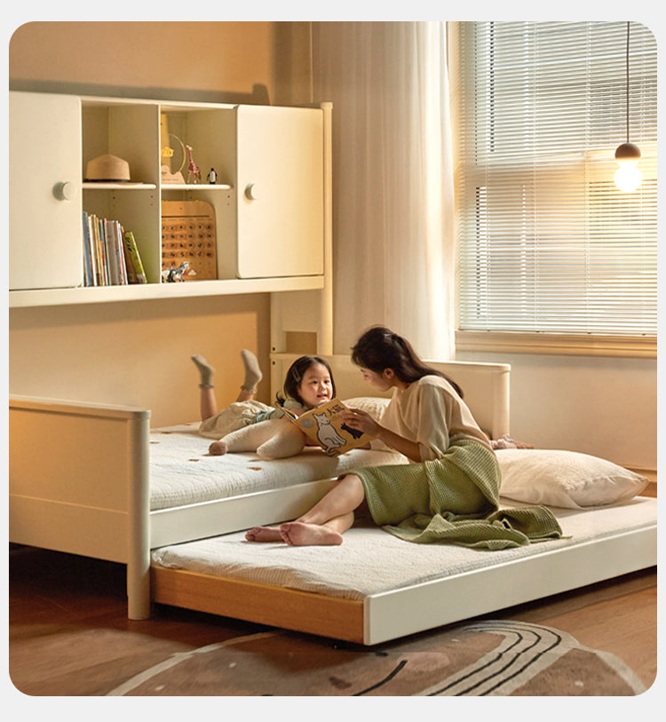 Solid Poplar Wood Kids Storage Bed - White Single Bed Frame with Underbed Drawers for Bedroom Organization & Space Saving