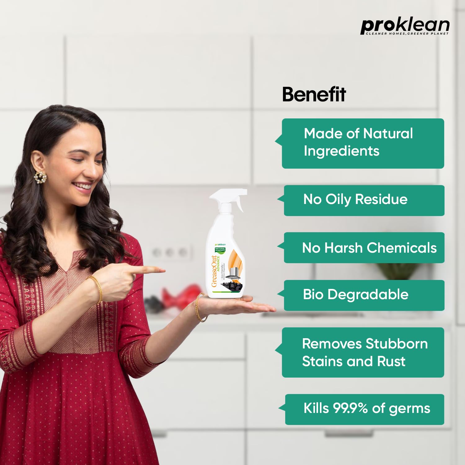 Proklean GreaseOut Kitchen Cleaner Spray – 500ml | Natural Degreaser & Oil Stain Remover for Stovetops, Countertops, Grills, Gas Stoves | Eco-Friendly Non-Toxic Kitchen Cleaning Spray | Multi-Surface Cleaner for Chimneys, Exhaust Fans, Deep Fryers | Heavy-Duty Stove & Chimney Cleaning Solution (Pack of 2) | Perfect for Daily Kitchen Cleaning & Tough Grease Removal