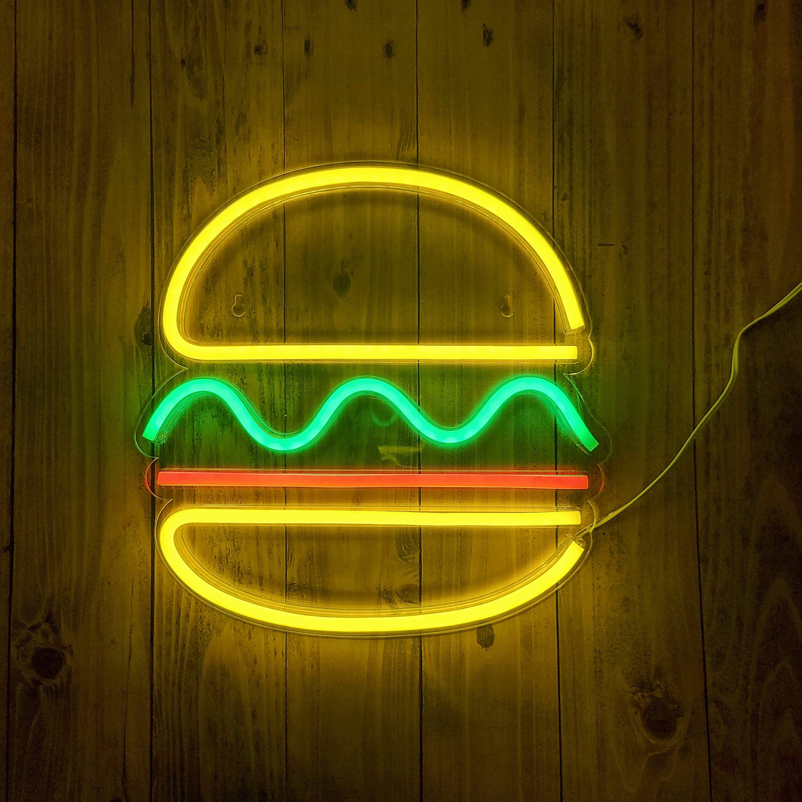 LED Hamburger Neon Sign - USB Wall Light for Home & Party Decor