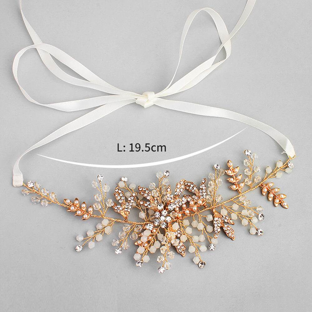Elegant Crystal & Pearl Wedding Hair Sash Belt for Brides - Bridal Hair Accessory for Weddings, Prom, Special Occasions