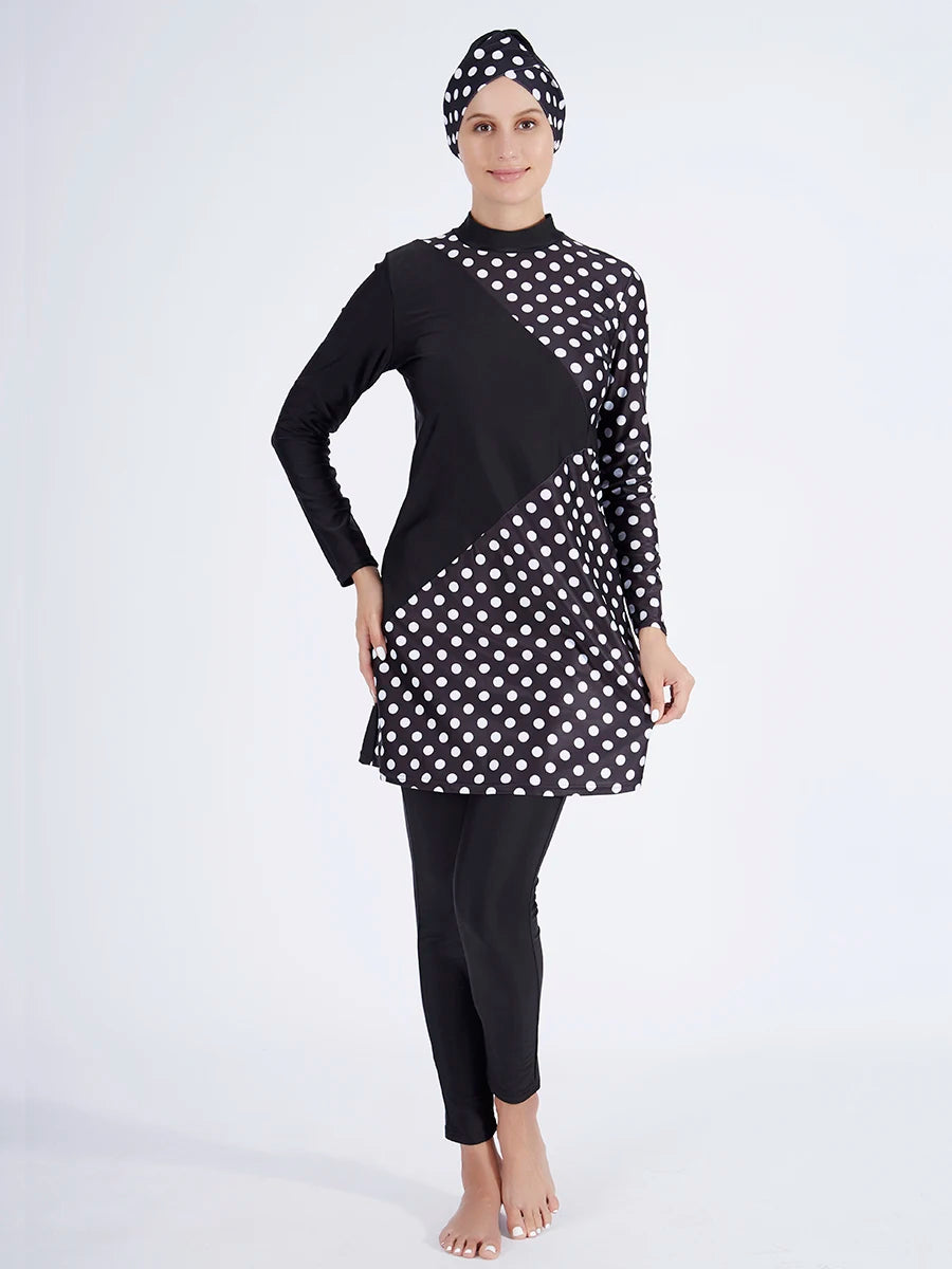 3PCS Women's Printed Hijab Long Sleeve Burkini Swimwear Set - Modest Swimwear for Muslim Women - Perfect for Beach, Pool & Water Sports