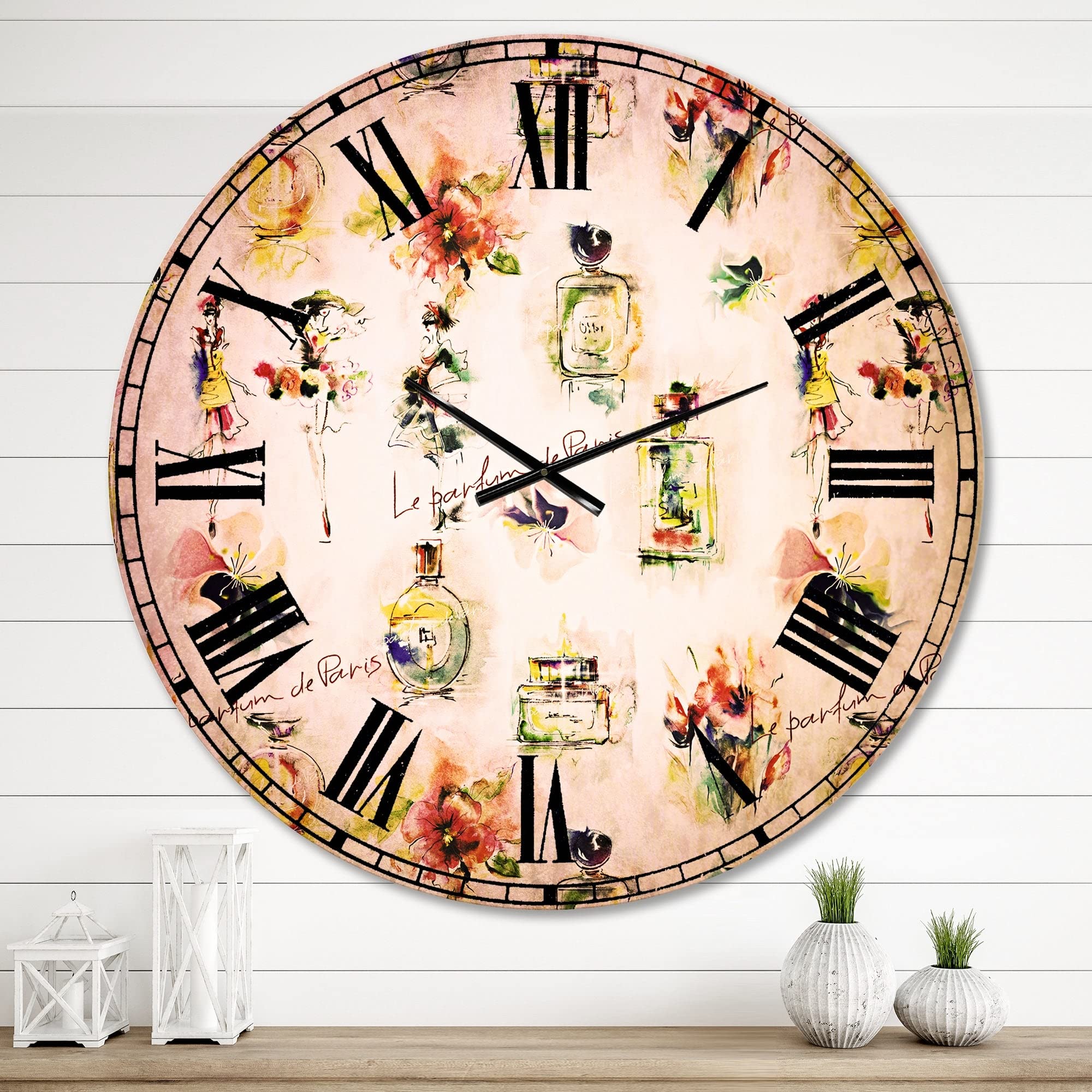 Designart 'Perfume Bottles and Flowers' Abstract Wall Clock - 38