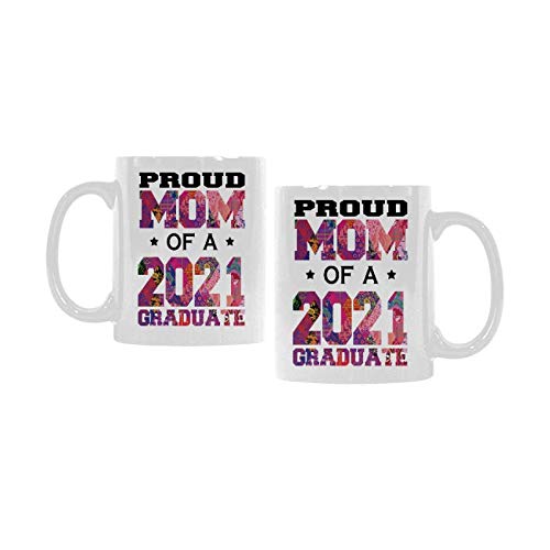 2021 Graduate Ceramic Coffee Mug - 11oz Personalized Proud Mom Tea Cup, Pink & Purple Graduation Gift for Women - Perfect for Celebrations, Office Use & Daily Coffee