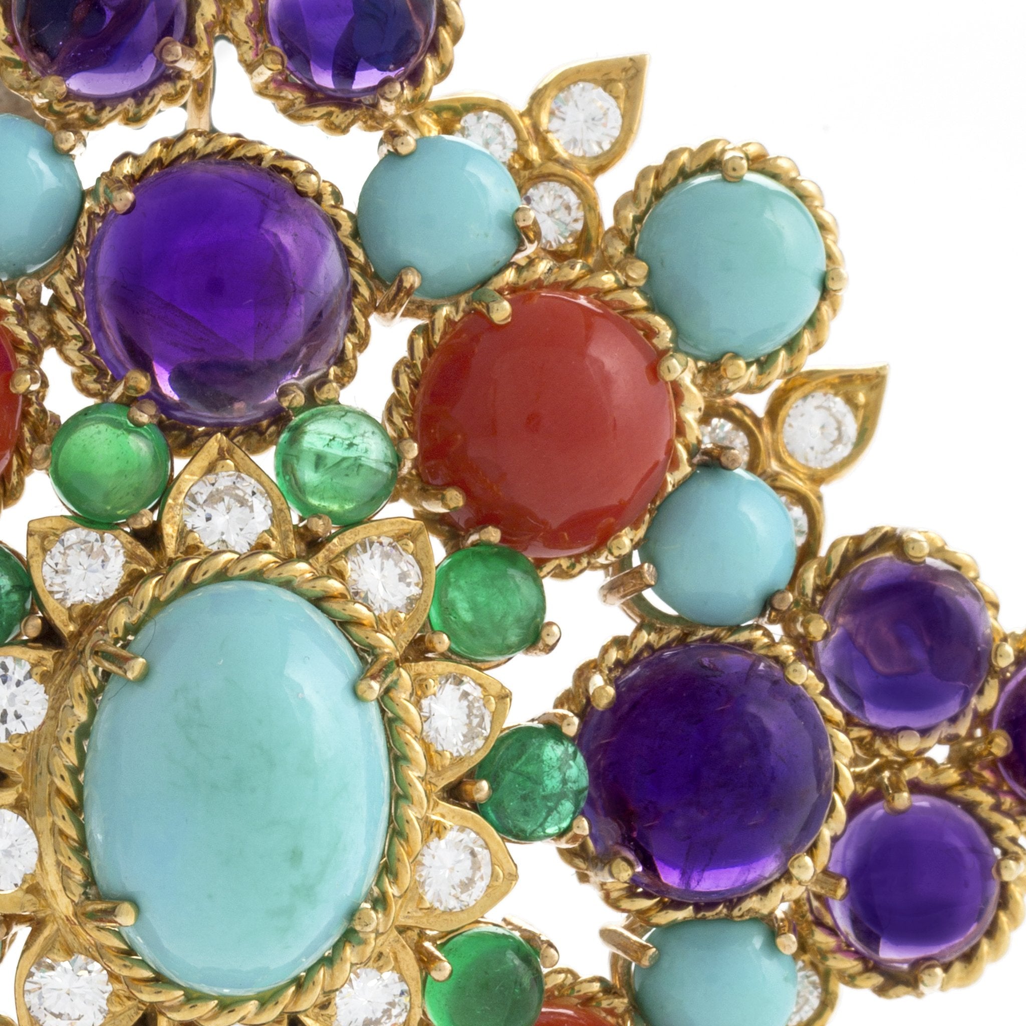 Henry Dunay Exquisite Multi-Gemstone Brooch - 18K Gold Floral Pin for Women | Perfect for Weddings, Galas & Special Occasions