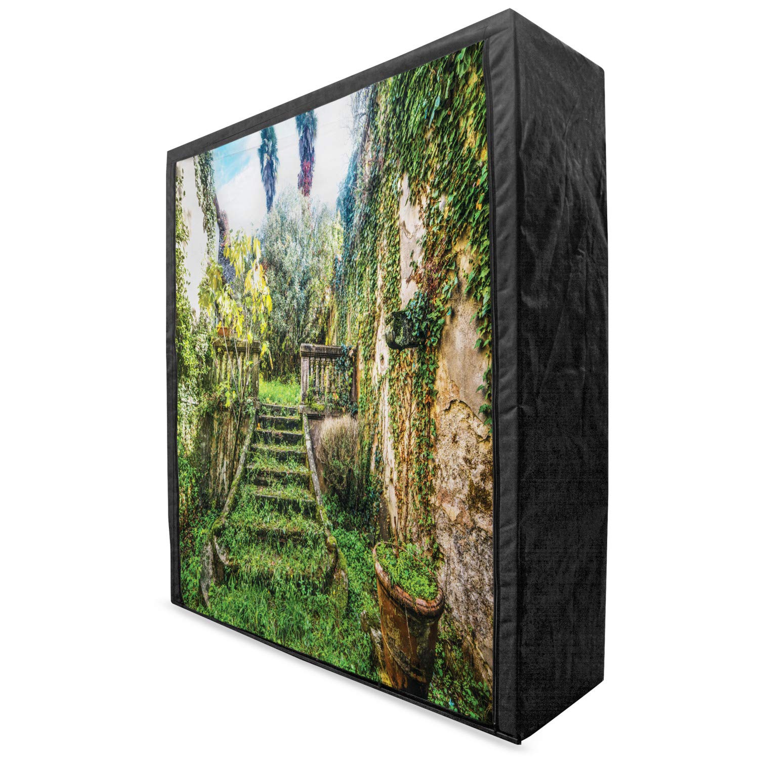 Ambesonne Nature Portable Fabric Wardrobe - Hidden Garden with Botanical Trees Flowers Ivy Print, 59