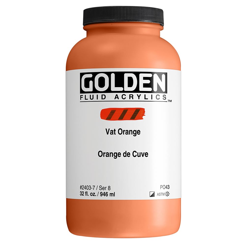 GOLDEN Fluid Acrylic Paint - Vat Orange 32 fl oz Professional Artist Paint | Semi-Opaque Acrylics for Canvas Painting, Illustration & Mixed Media Art
