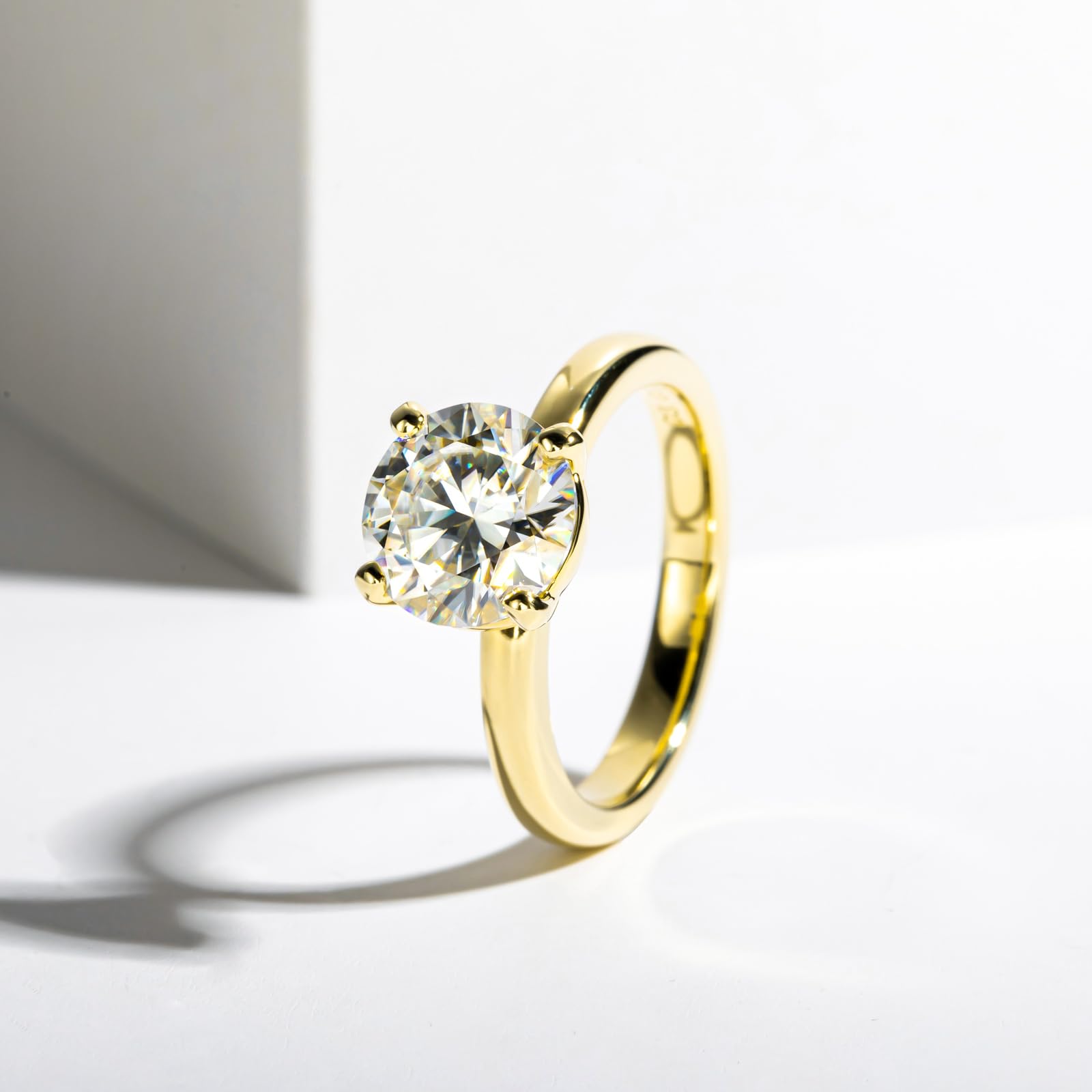 Moissanite Round Cut Engagement Ring for Women - D Color VVS1 Clarity, 14K Yellow Gold Plated 925 Sterling Silver Wedding Promise Band | Perfect for Proposals, Anniversaries & Special Occasions