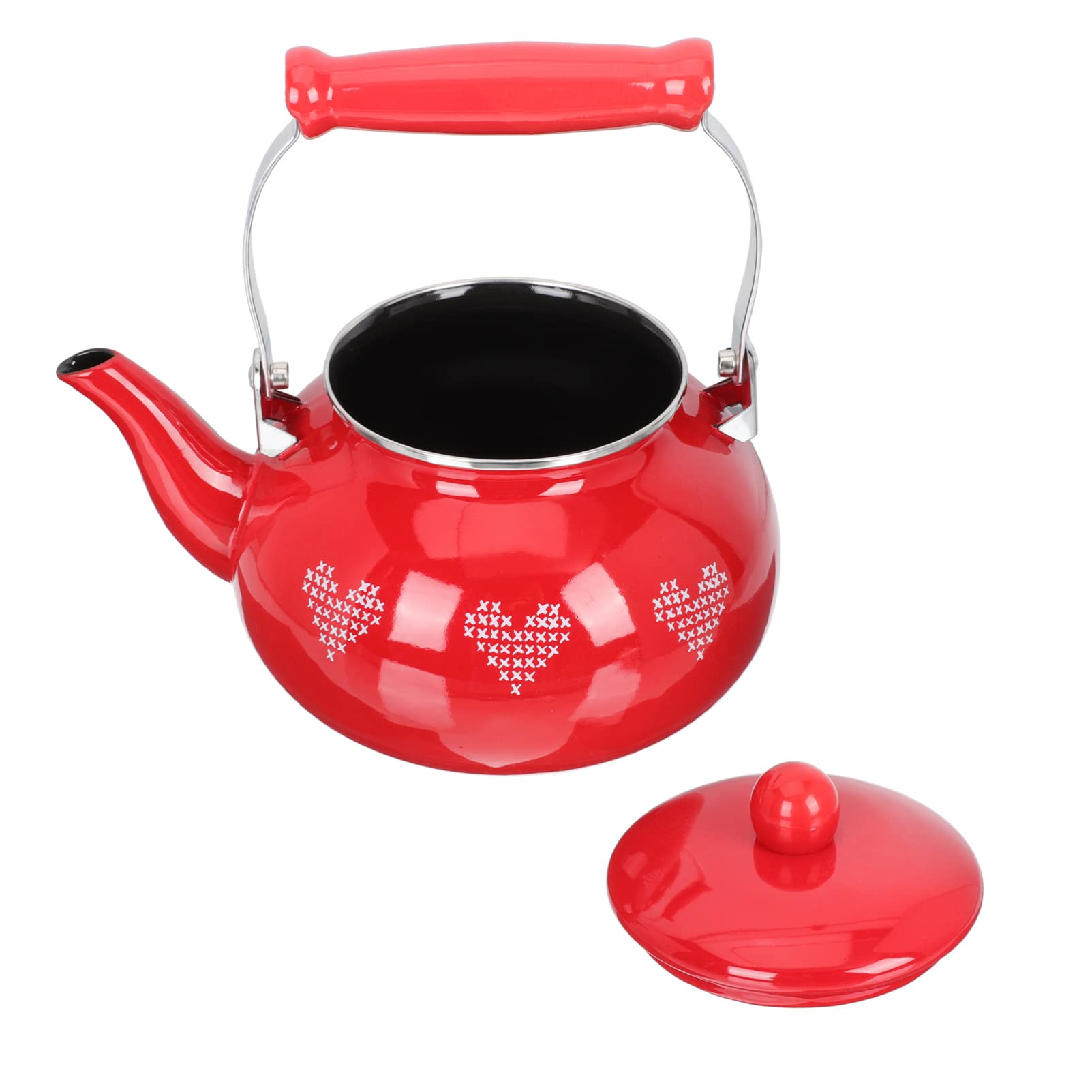 GANAZONO 2.5L Red Porcelain Enamel Tea Kettle - Stovetop Safe Enameled Water Pot for Tea, Coffee & Hot Beverages - Perfect for Home Kitchen, Camping, Wedding & New Year Party Supplies