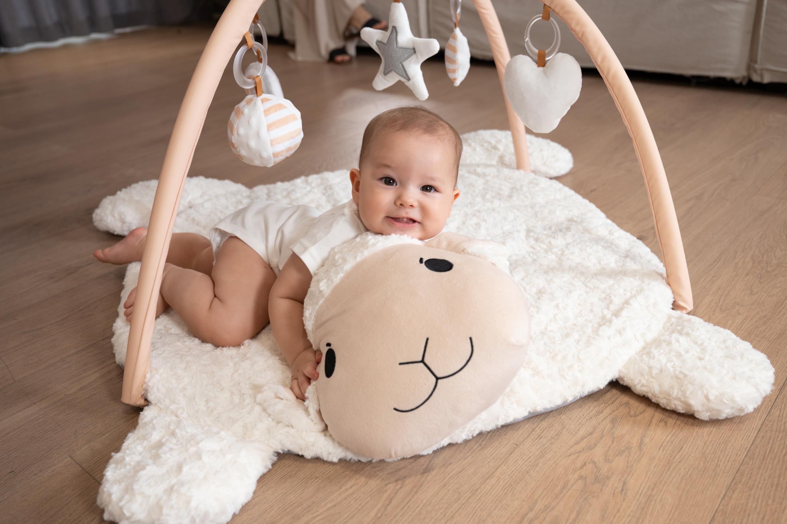 LADIDA Baby Play Mat with 5 Toys for Tummy Time & Sensory Development - Washable Activity Mat for Infants