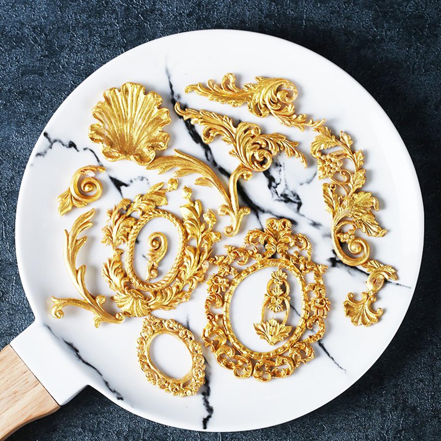 GROWTAIL 5Pcs Baroque Fondant Border Mold Set - Elegant Scroll Lace Silicone Molds for Cake Decorating, Polymer Clay Crafts, DIY Baking Tools - Perfect for Wedding Cakes, Cupcakes & Home Baking Projects