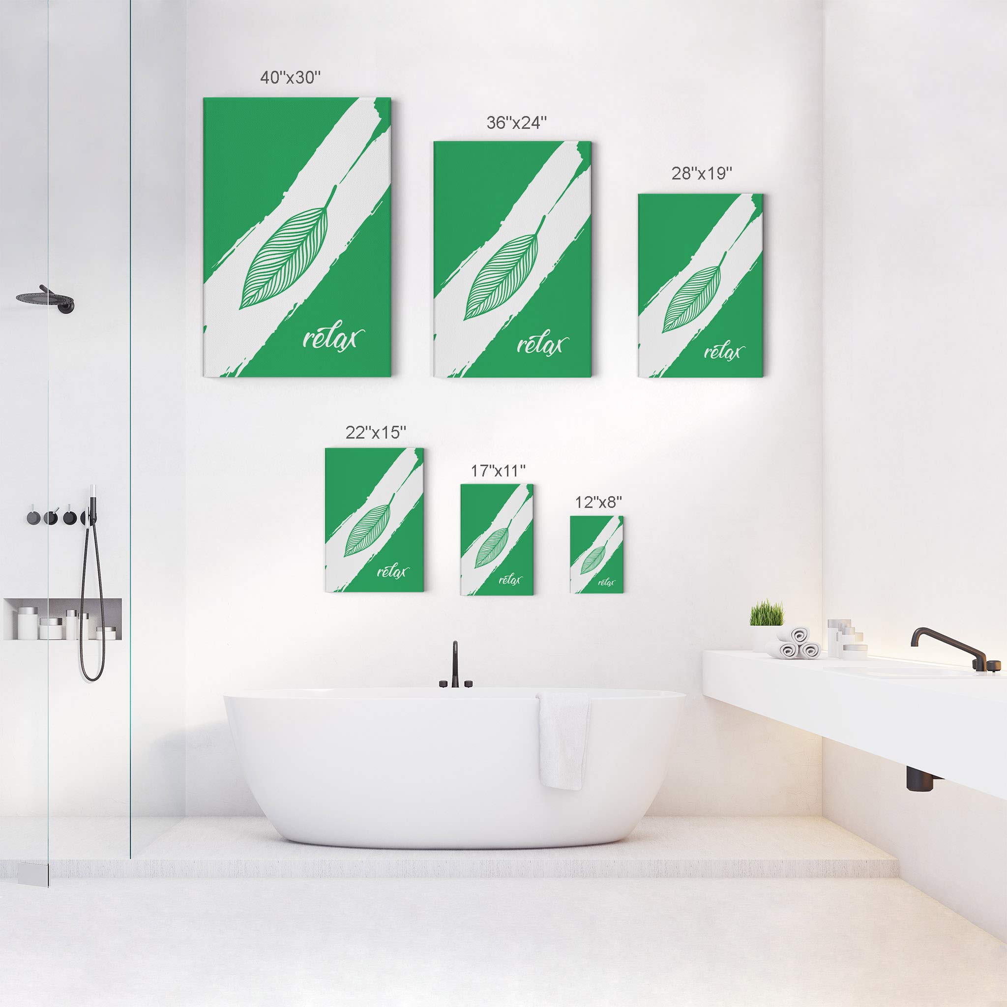 Smile Art Design Relax Typography Green Bathroom Canvas Print - 40x30 Inch Ready to Hang Wall Decor - Made in USA - Perfect for Bathroom, Living Room & Home Decoration