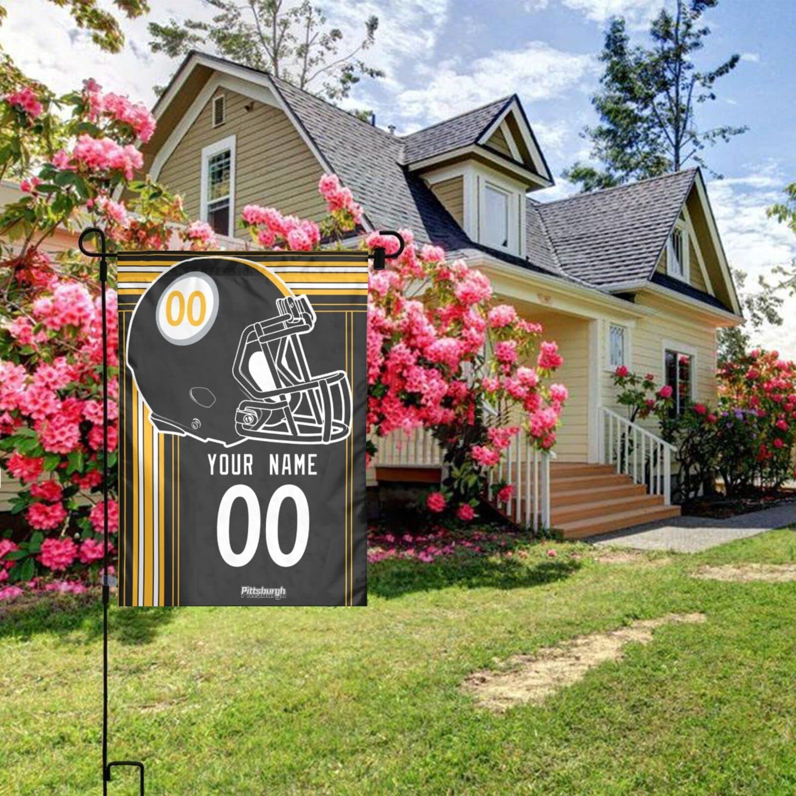 Pittsburgh Steelers Double-Sided Garden Flag - Personalized Custom Name & Number for NFL Fans - Perfect for Game Day Decor & Tailgating