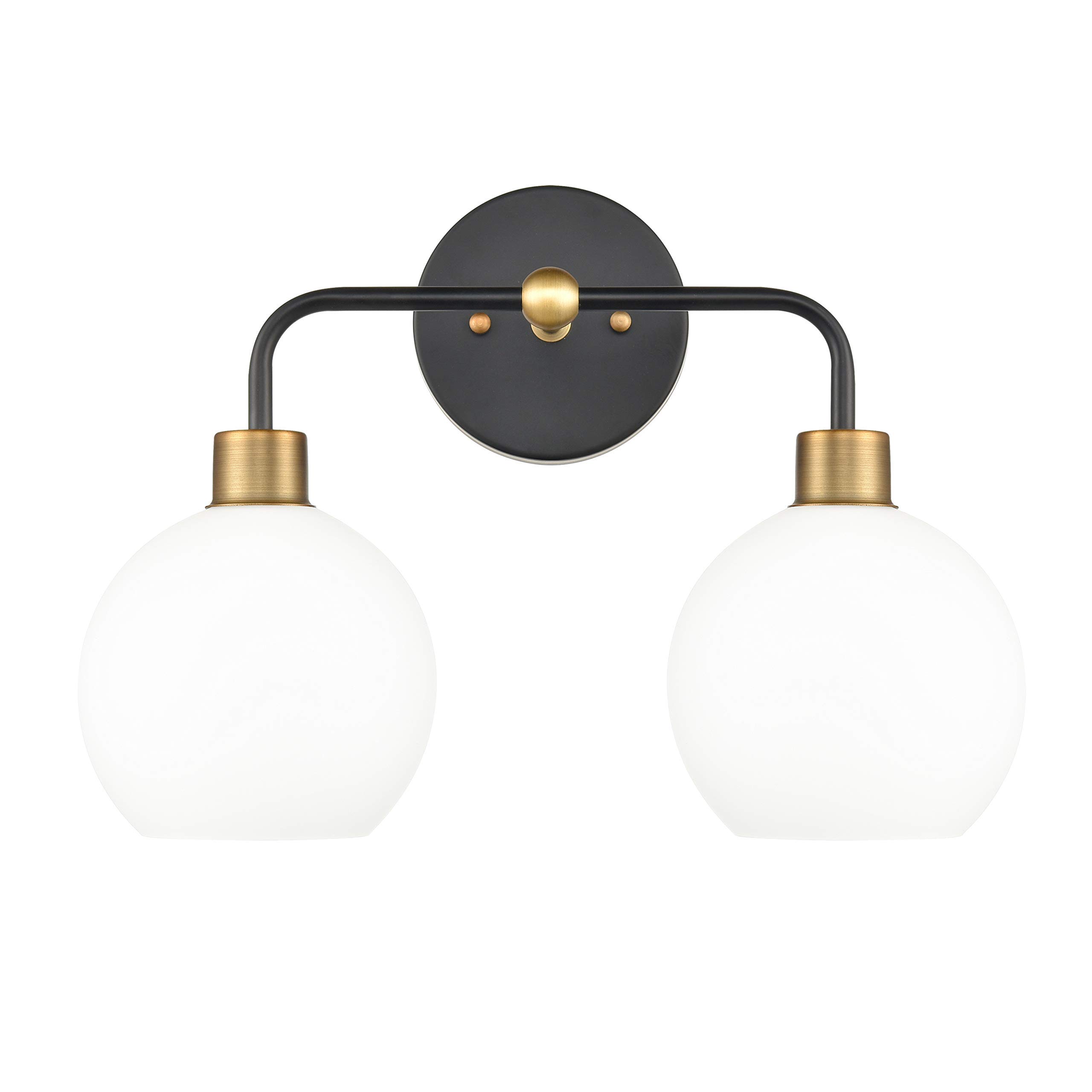 Liara Lukasa Modern Bathroom Vanity Lights - 2-Light Matte Black & Gold Over Mirror Lighting with Frosted Glass Covers, UL Listed - Perfect for Bathroom, Powder Room, and Dressing Area Lighting