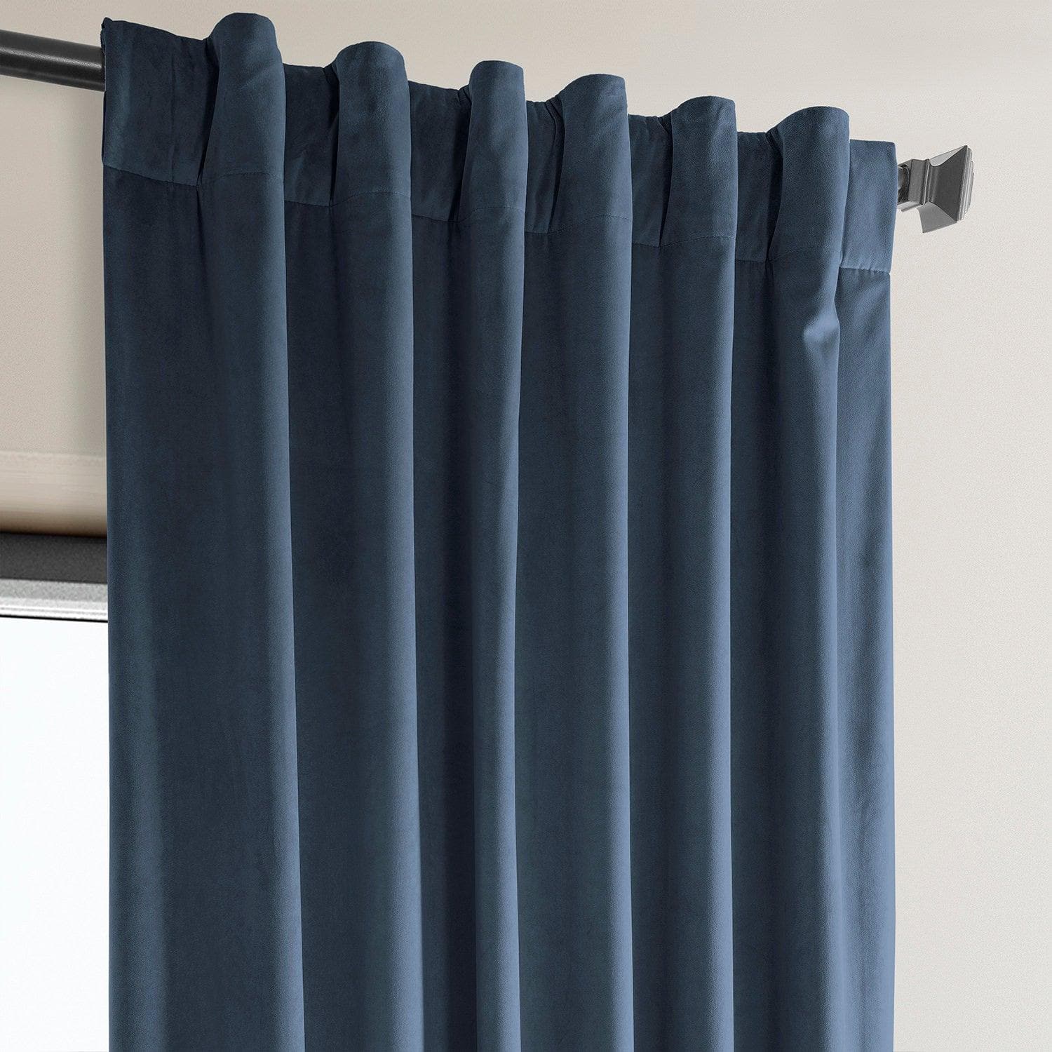London Blue Heritage Plush Velvet Blackout Curtains for Bedroom - Thermal Insulated Noise Reducing Window Drapes for Living Room & Nursery