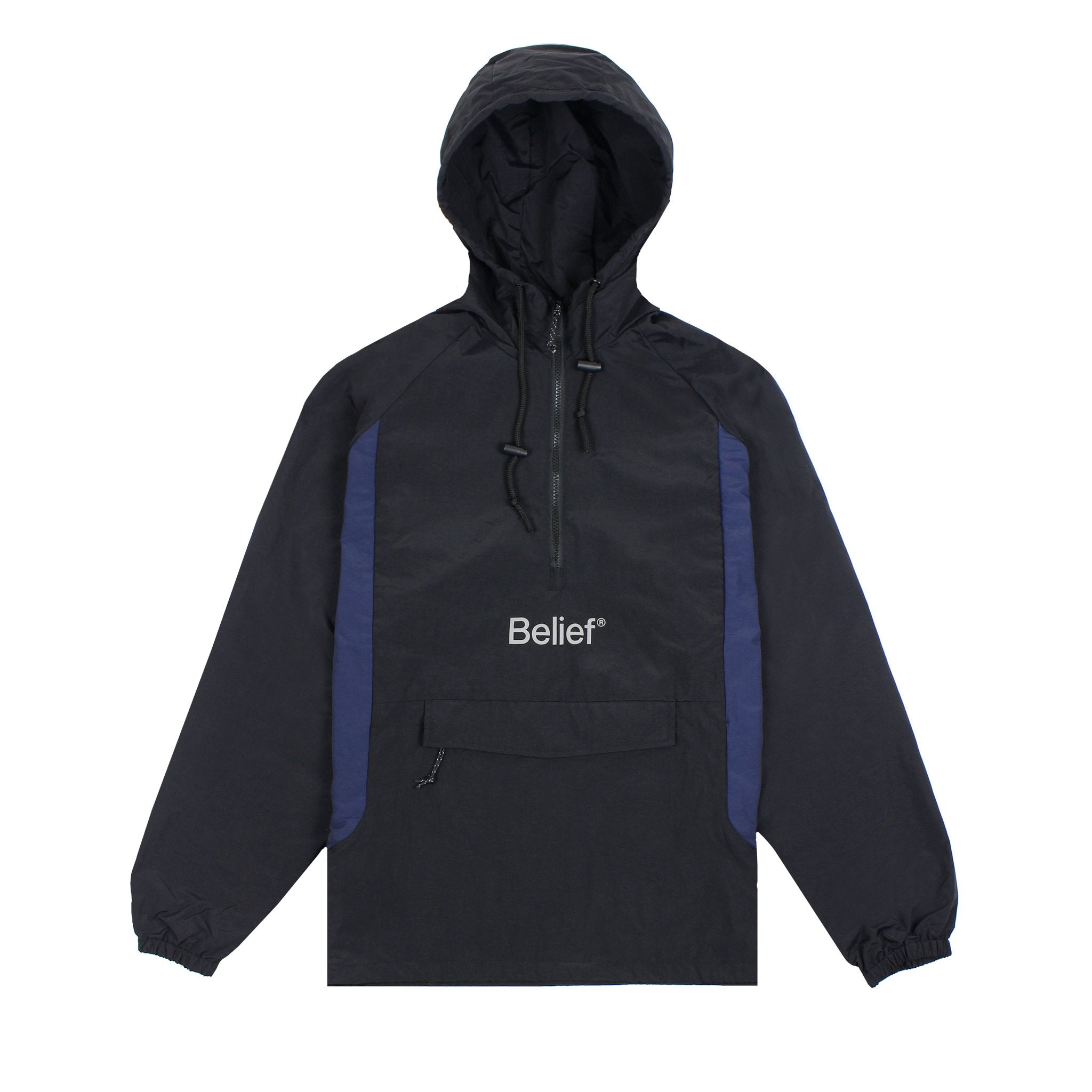 Belief NYC Sport Logo Anorak Jacket - Black Windbreaker for Men & Women | Outdoor Running, Hiking & Casual Wear