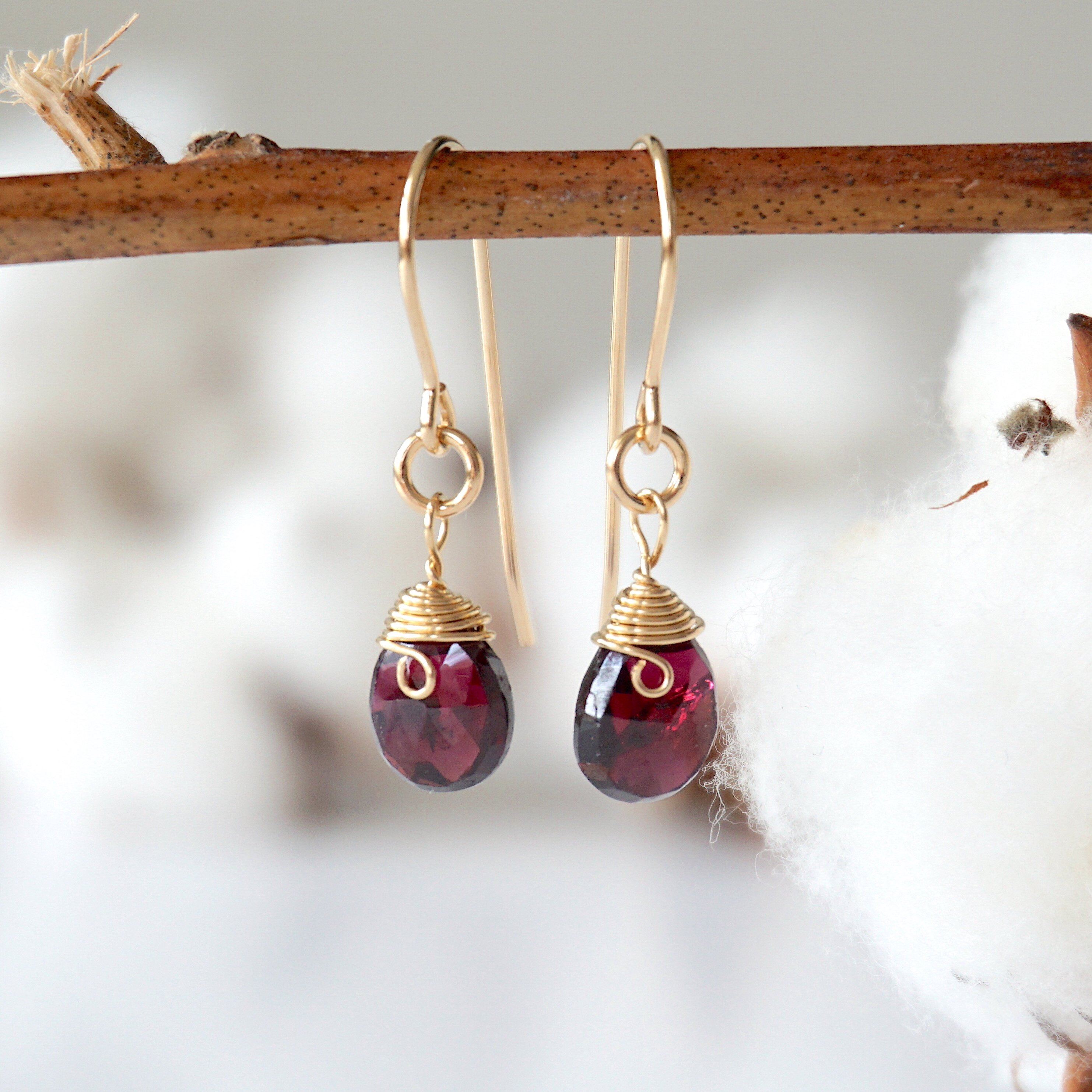 Garnet Teardrop Earrings 14k Gold Filled - Elegant Dangle Earrings for Women, Perfect for Weddings, Parties & Special Occasions