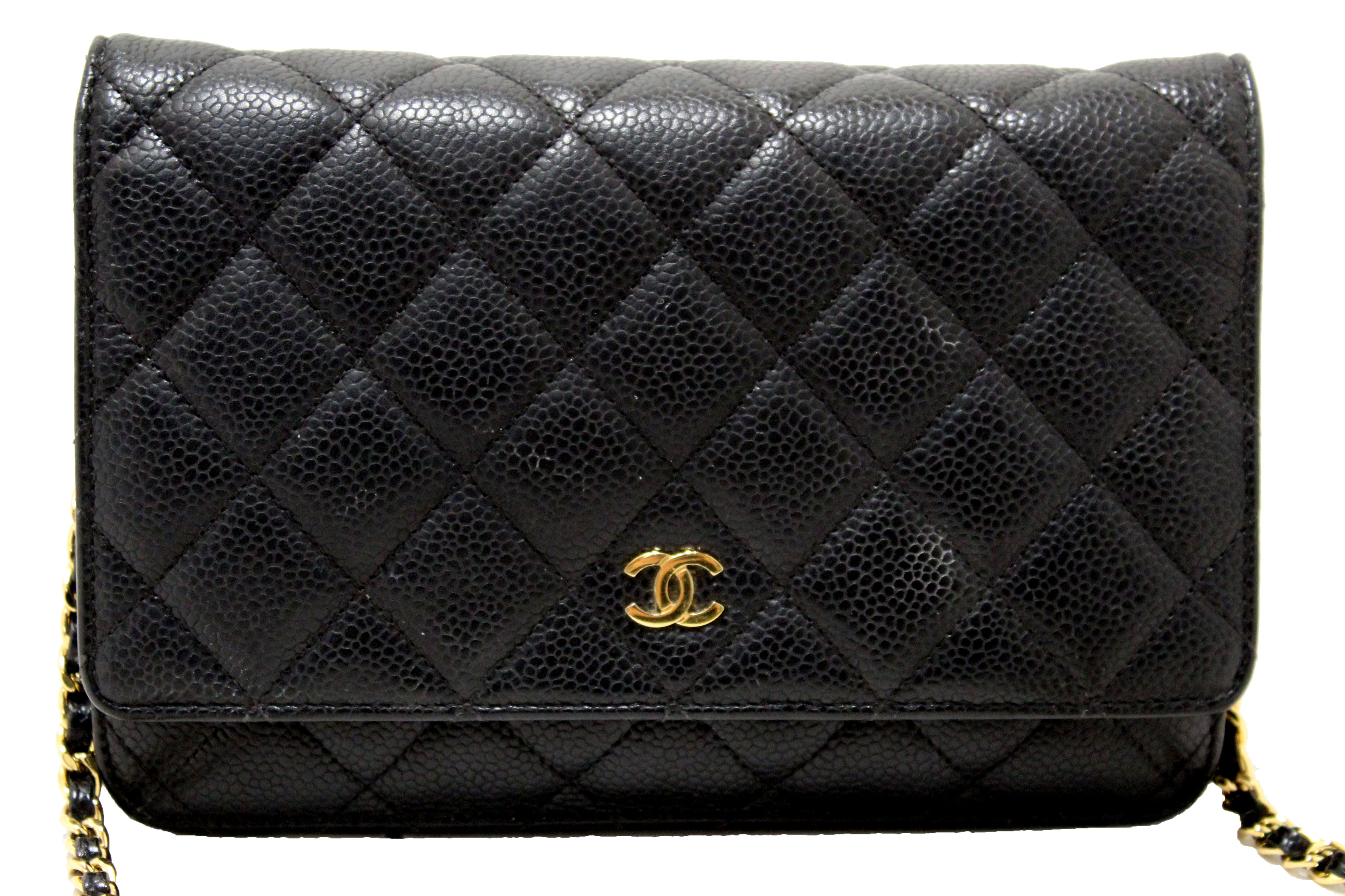 Authentic Chanel Black Quilted Caviar Leather Wallet On Chain WOC Messenger Bag - Luxury Crossbody Purse for Women, Perfect for Evening Events & Daily Use
