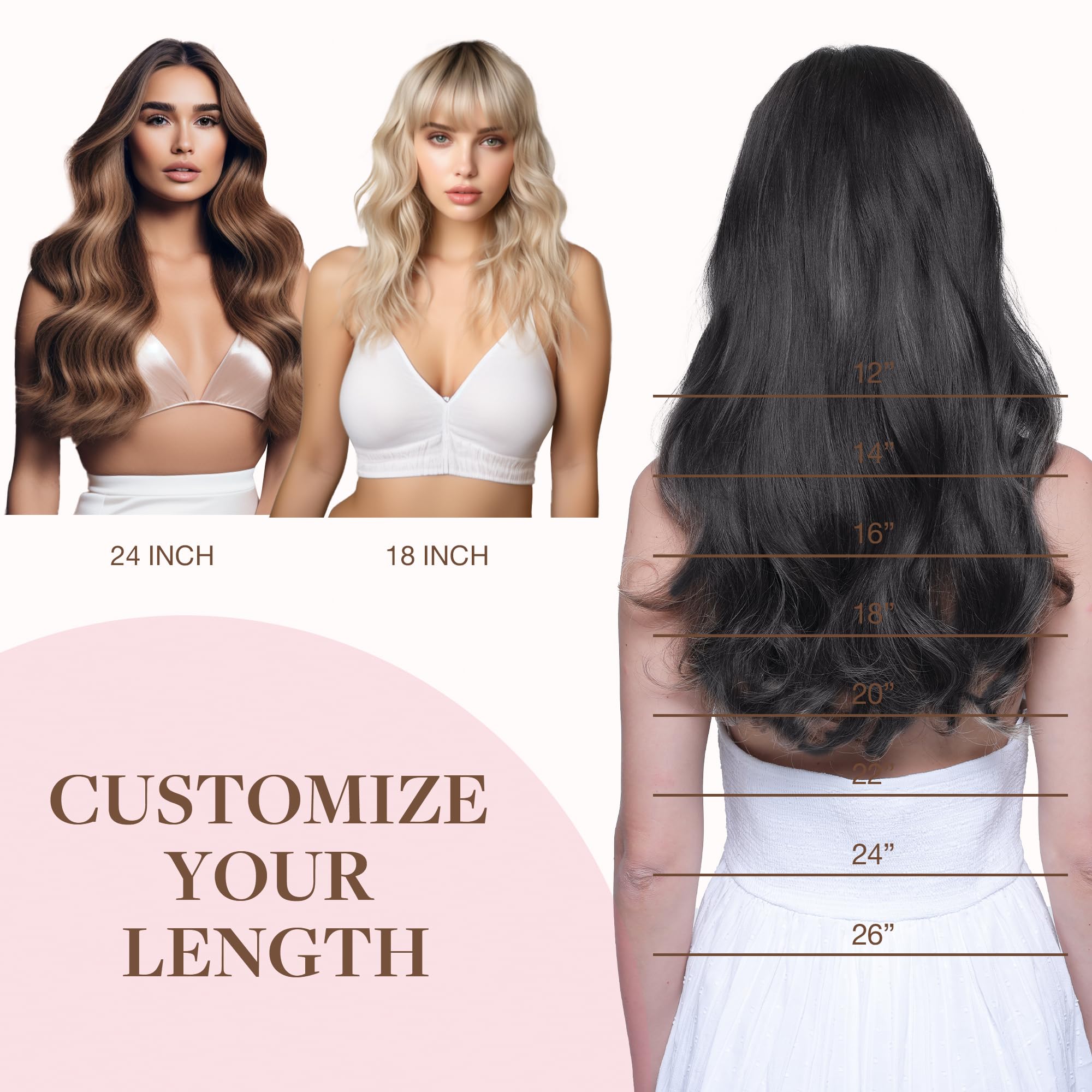 GOO GOO 20 Inch Jet Black Human Hair Extensions - 110g Invisible Wire Hairpiece with Transparent Fish Line for Seamless Blending | Perfect for Parties, Weddings, and Daily Styling