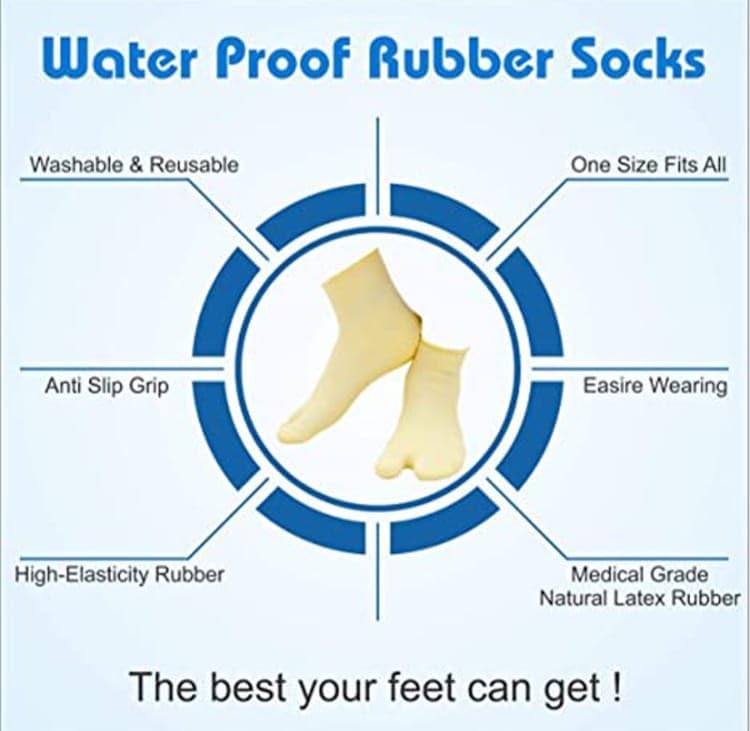 Waterproof Rubber Socks for Men & Women - Anti Crack Gel Heel Moisturizing Foot Care Socks | Pain Relief & Protection for Dry Cracked Feet | Ideal for Diabetics, Hiking & Winter Use (1 Pair, Medium, Skin Brown)